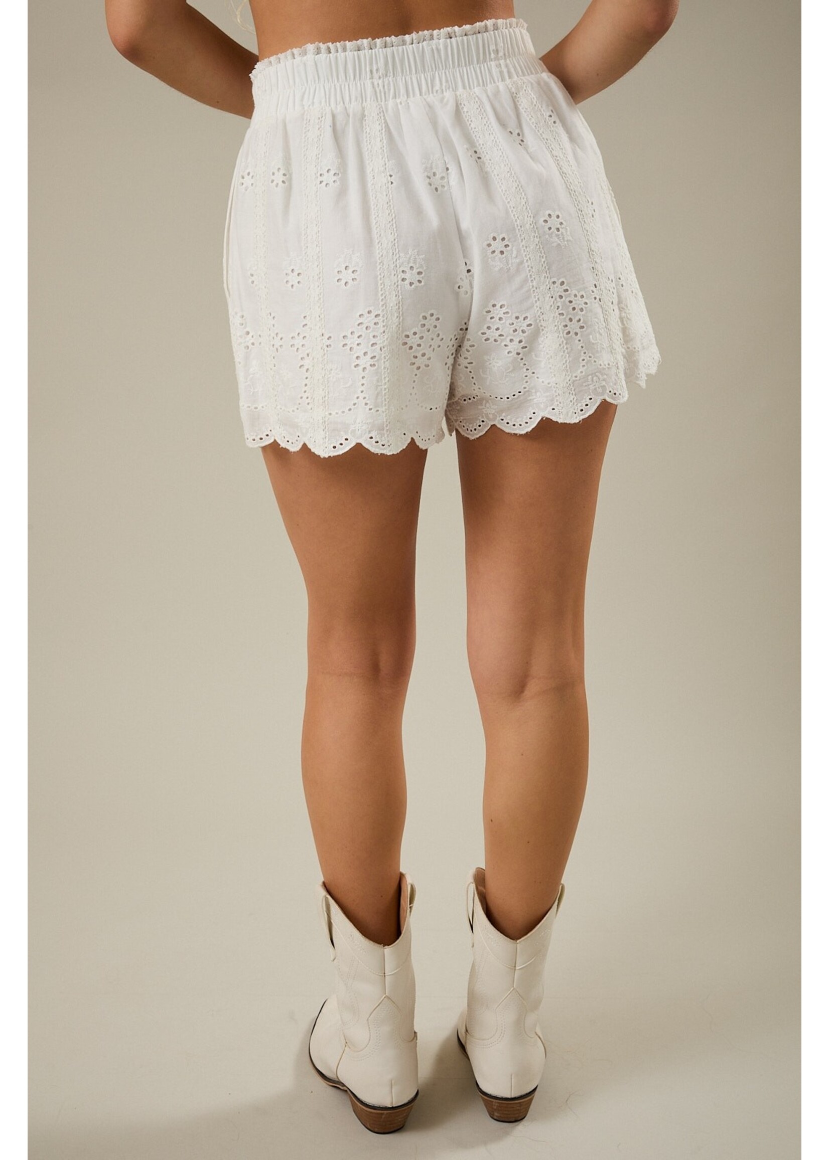 Le Lis Lace Trim Smocked High Waist Shorts - BP1321
