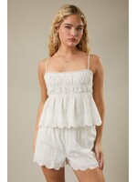 Le Lis Lace Trim Smocked Detail Eyelet Top - BT1320