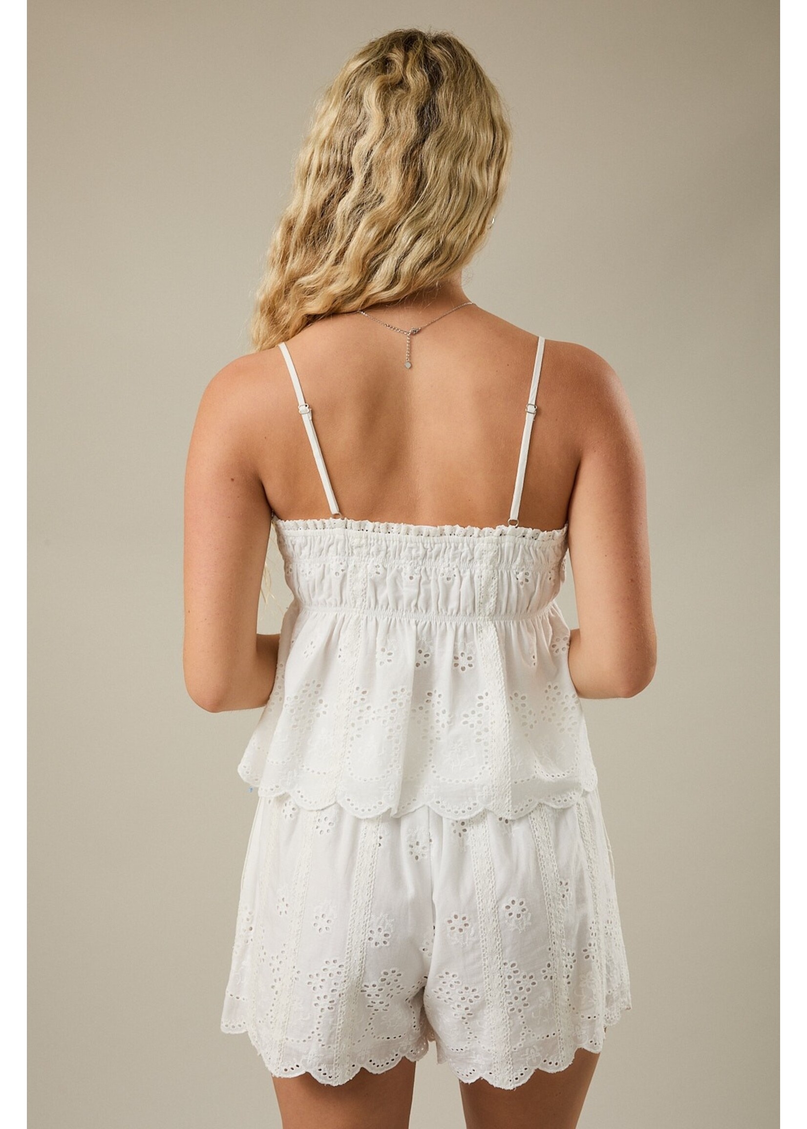 Le Lis Lace Trim Smocked Detail Eyelet Top - BT1320