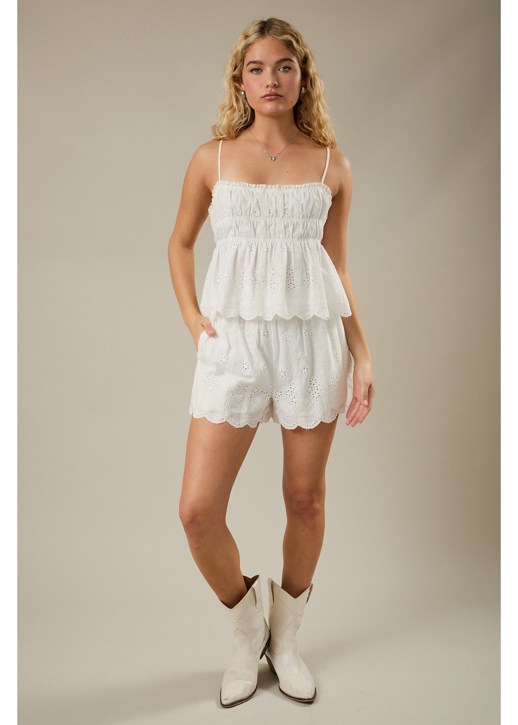 Le Lis Lace Trim Smocked Detail Eyelet Top - BT1320