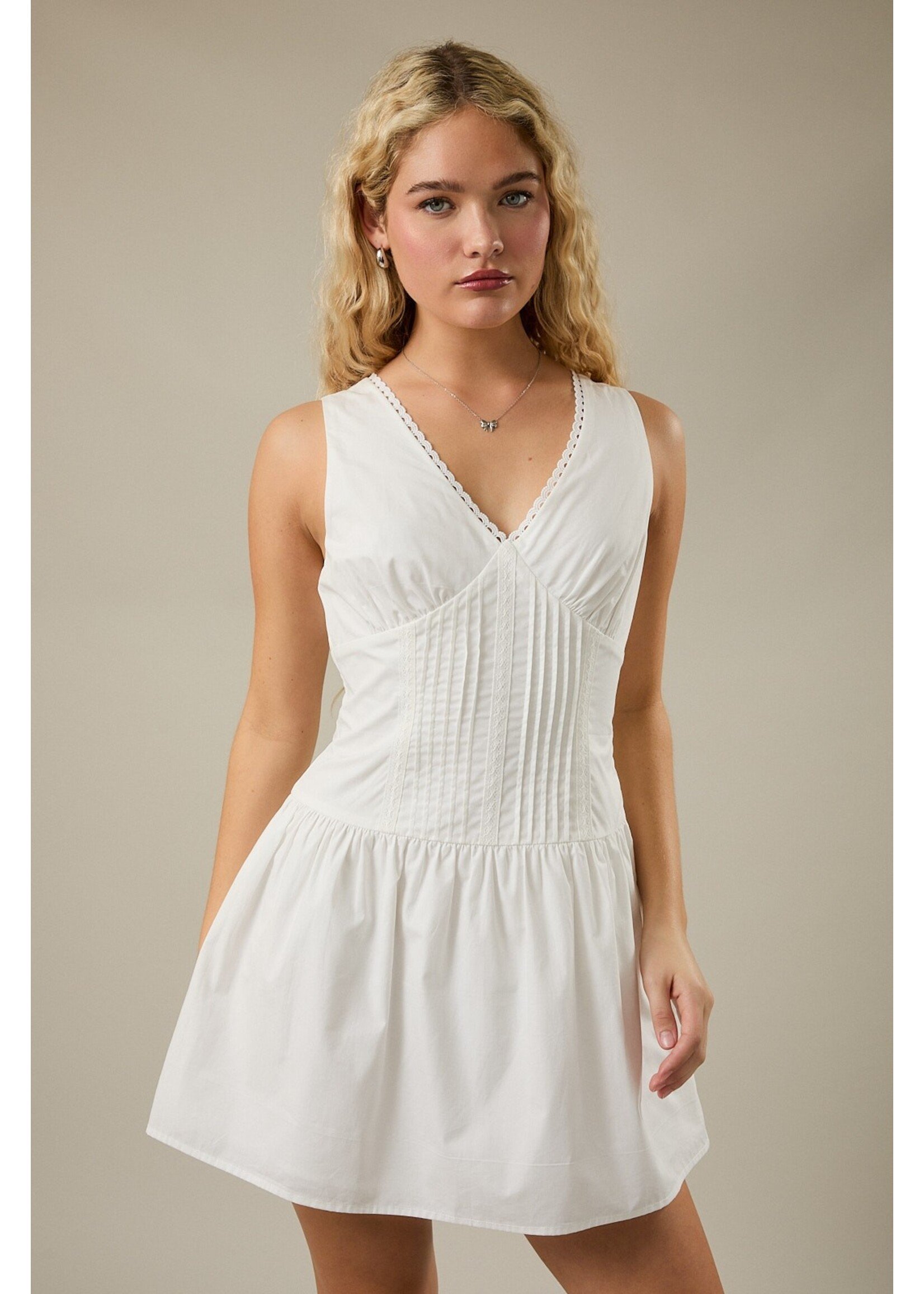 Le Lis V-Neckline Poplin Mini Dress with Trim Detail - PD7028