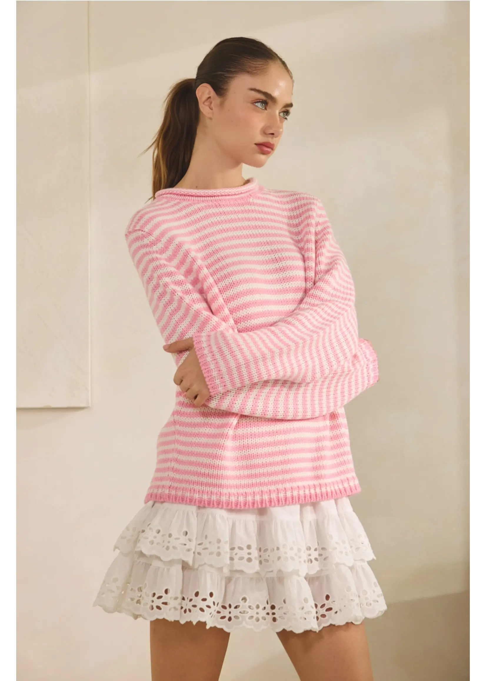 Creaman Everyday Cozy Stripe Knit Sweater - NSW2735
