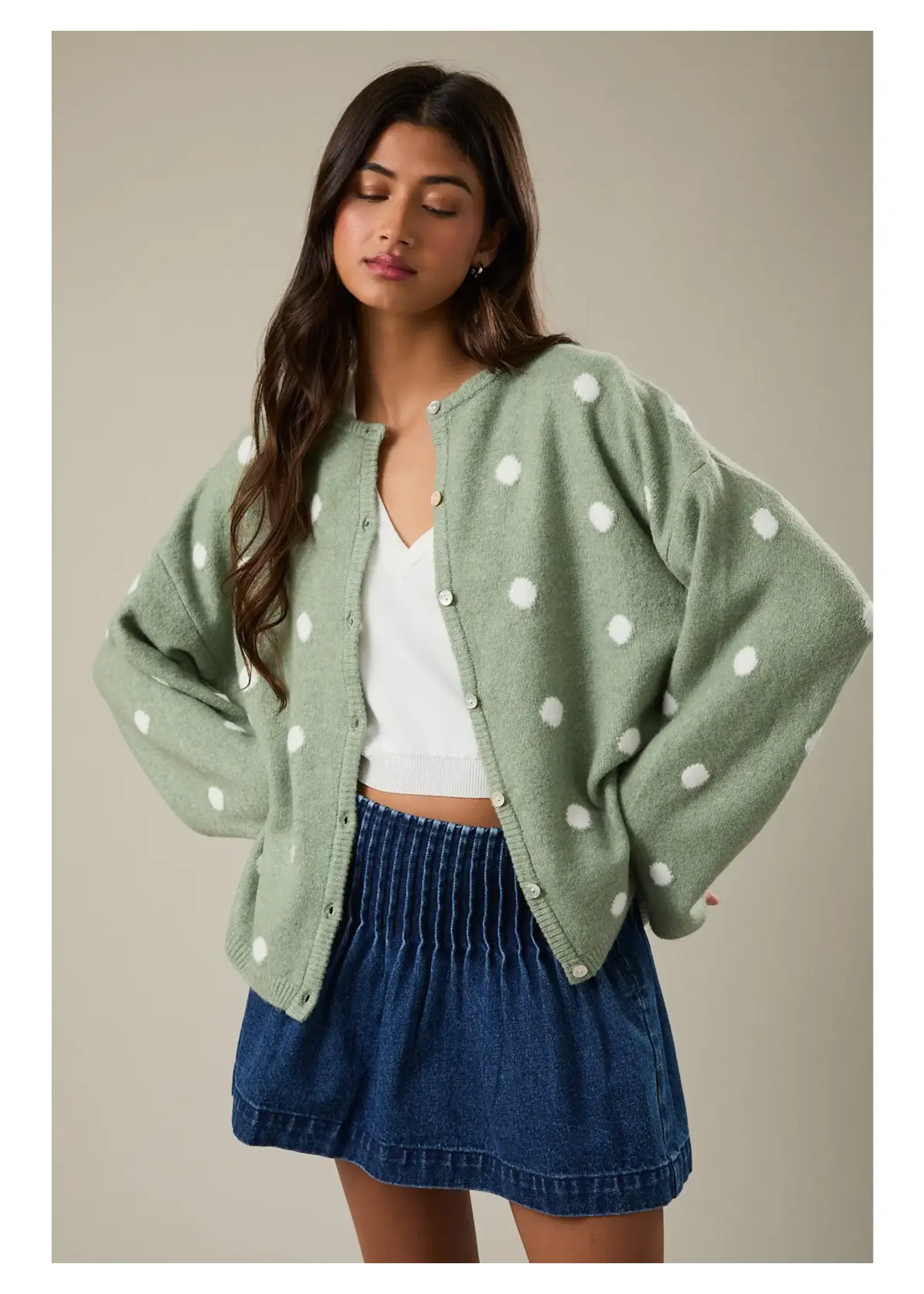 Le Lis Long Sleeve Crew Neck Polka Dot Sweater - IWJ5904-2