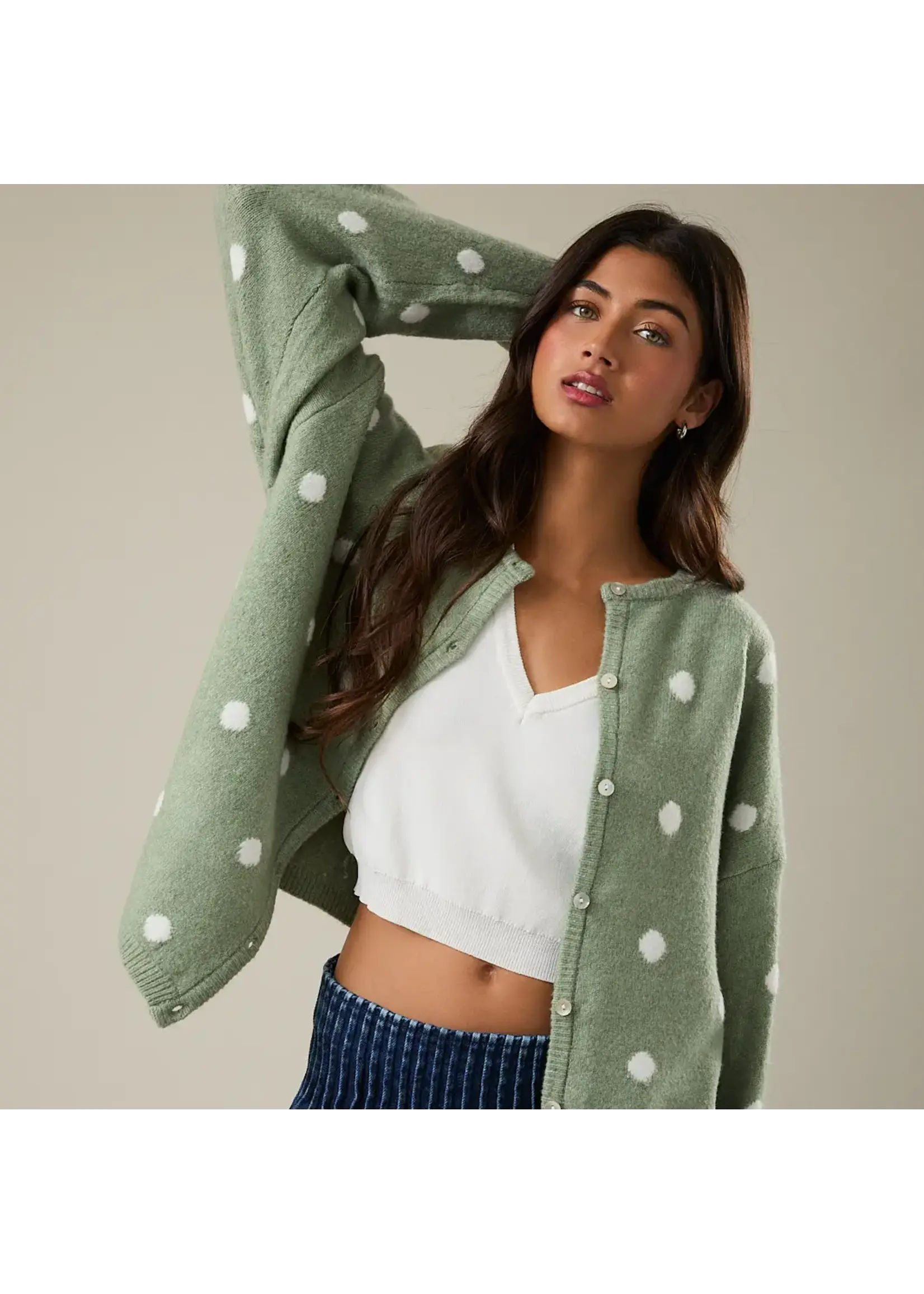 Le Lis Long Sleeve Crew Neck Polka Dot Sweater - IWJ5904-2