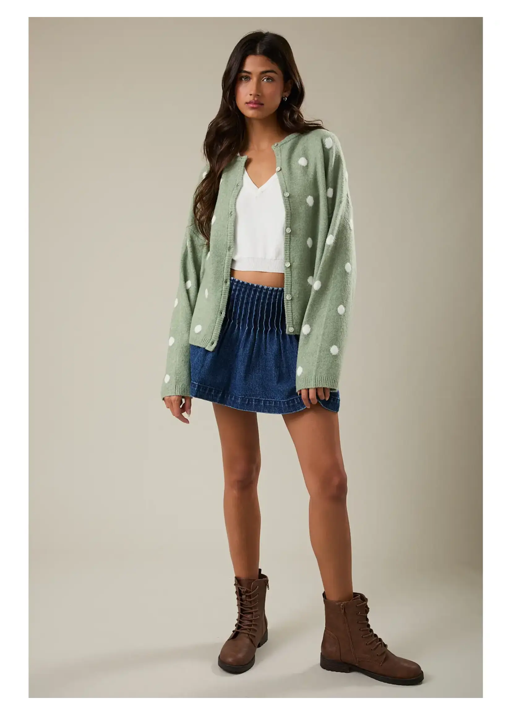 Le Lis Long Sleeve Crew Neck Polka Dot Sweater - IWJ5904-2