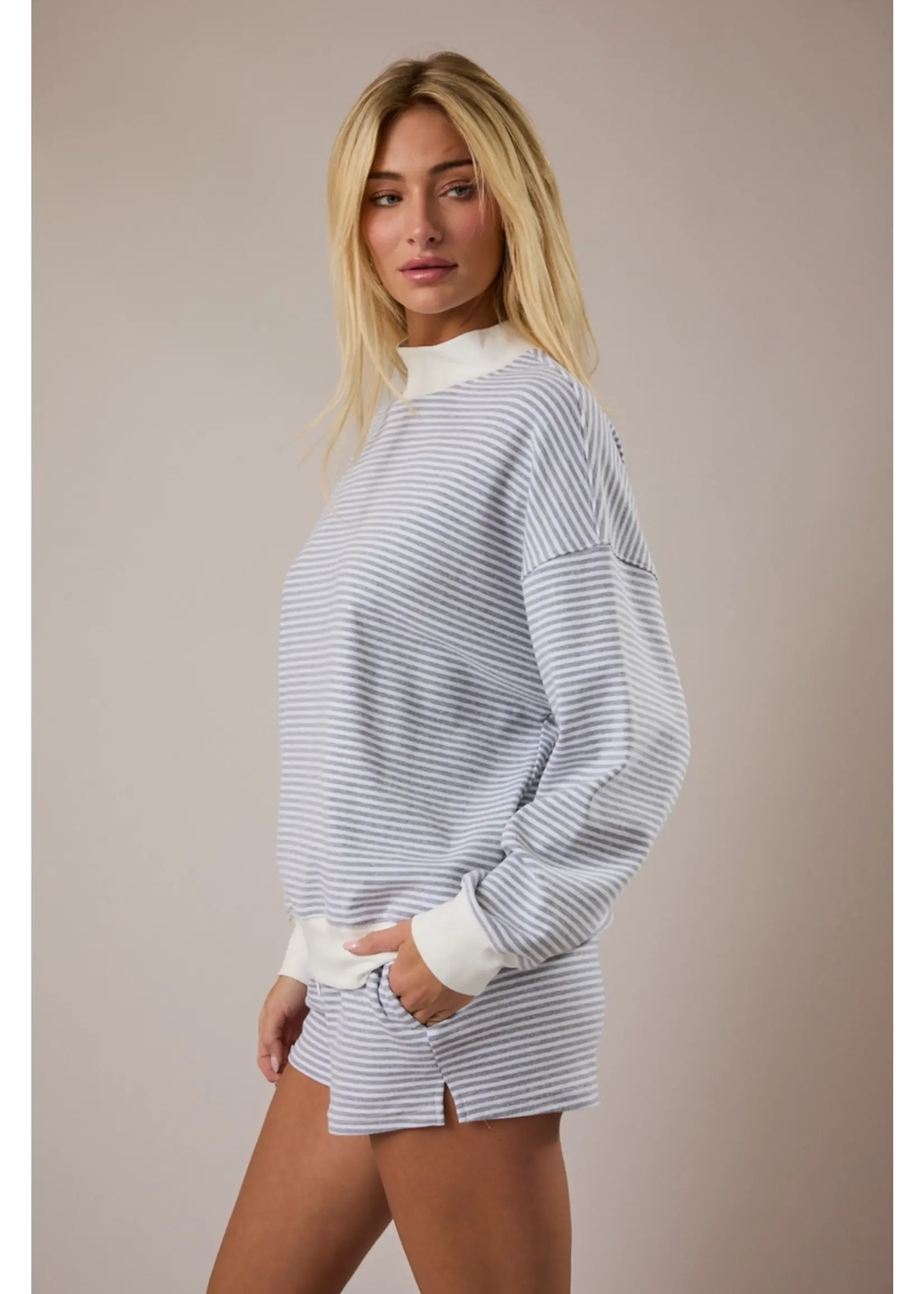 Le Lis Mock Neck Stripe Sweatshirt - PT6947-4