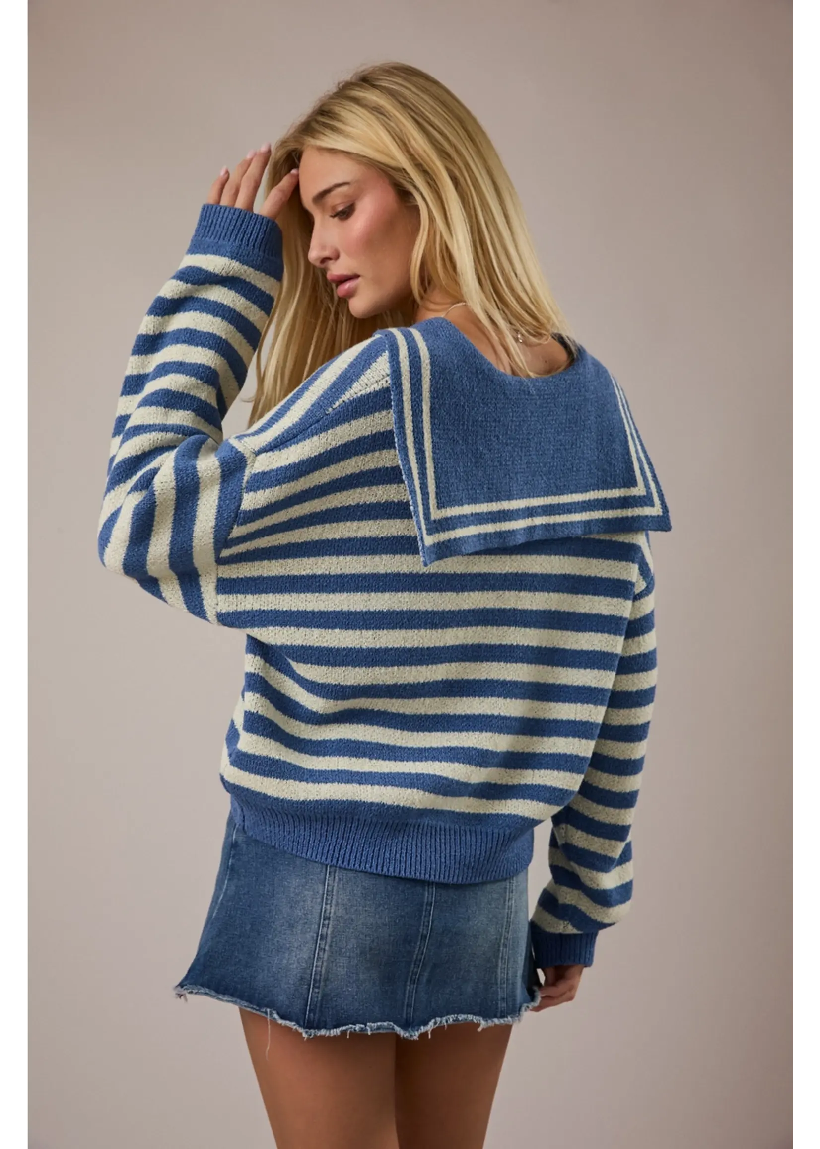 Le Lis Sailor Collar Stripe Sweater Top - SWT3505