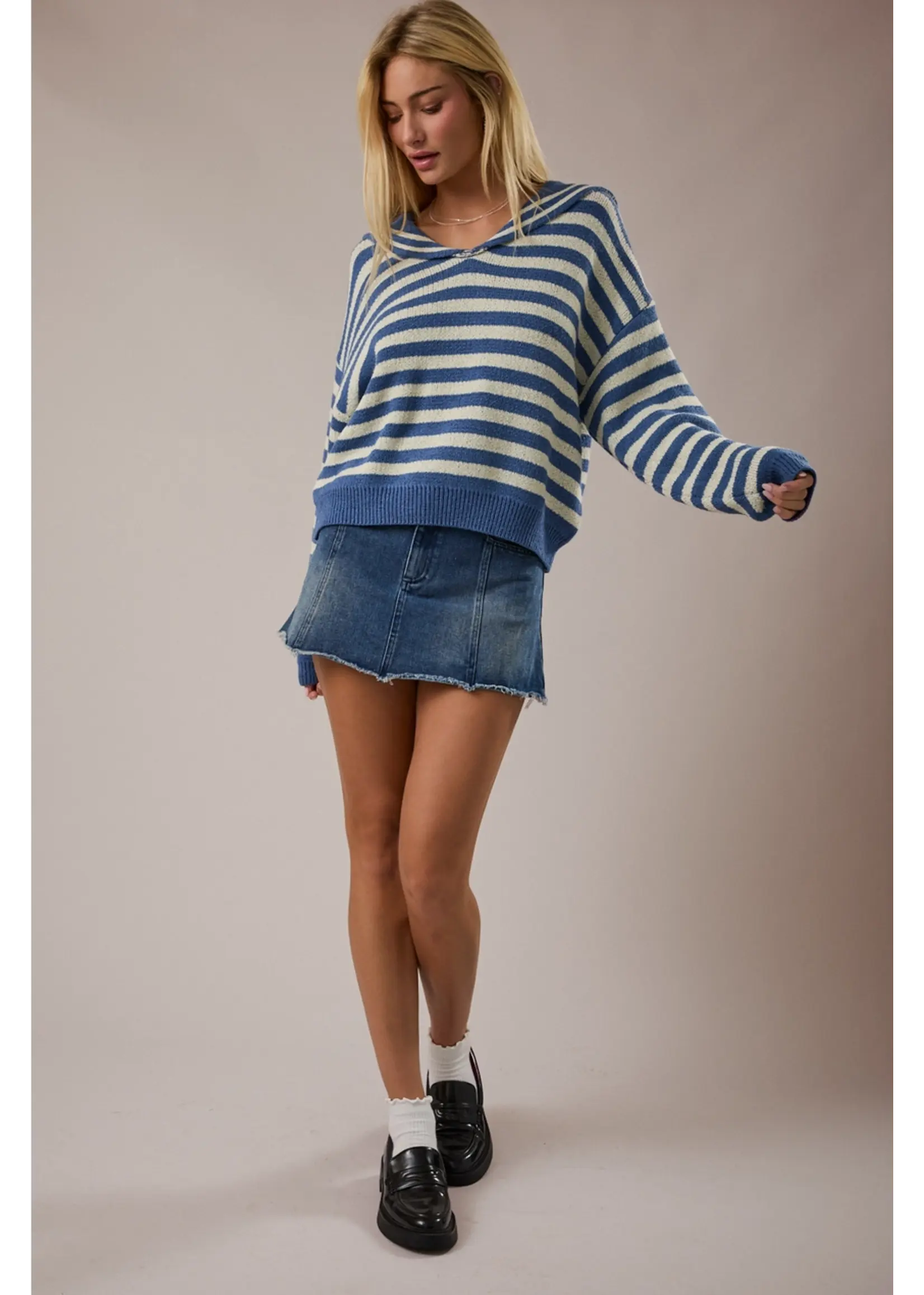 Le Lis Sailor Collar Stripe Sweater Top - SWT3505
