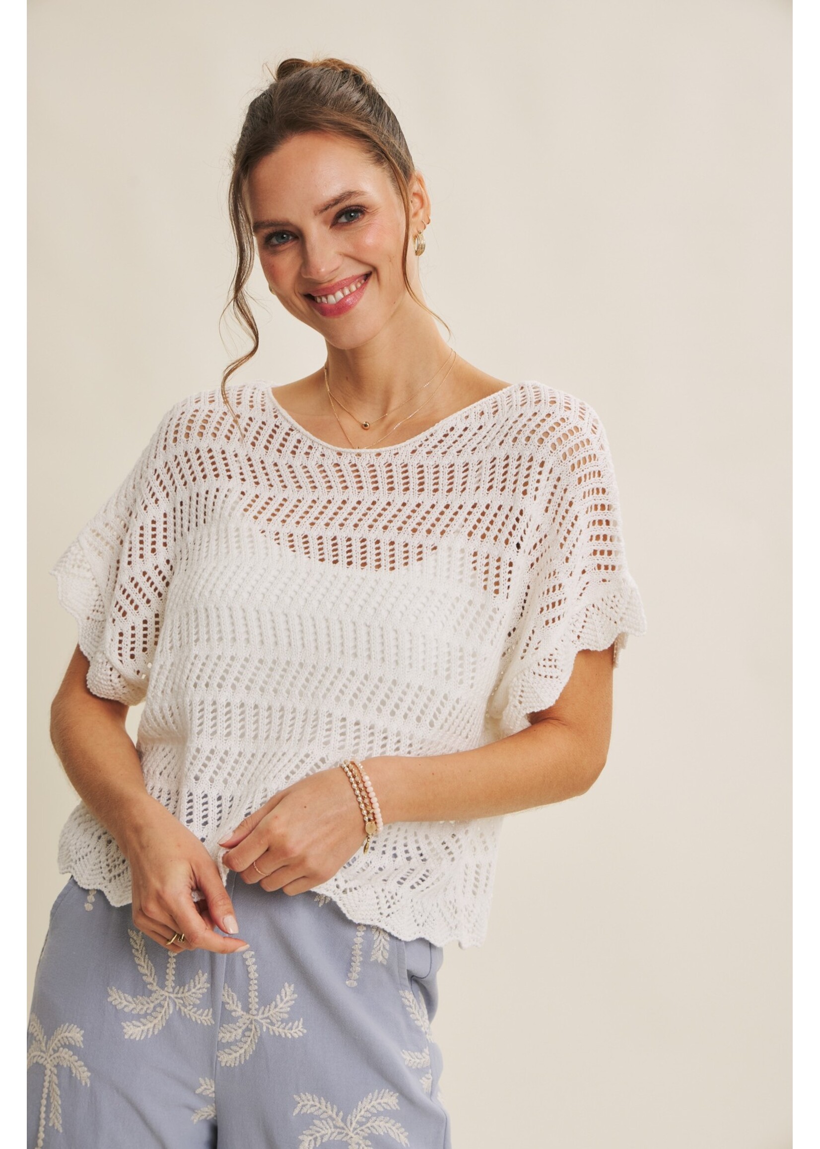 In February Airy Open Weave Crochet Sweater - E1999SW