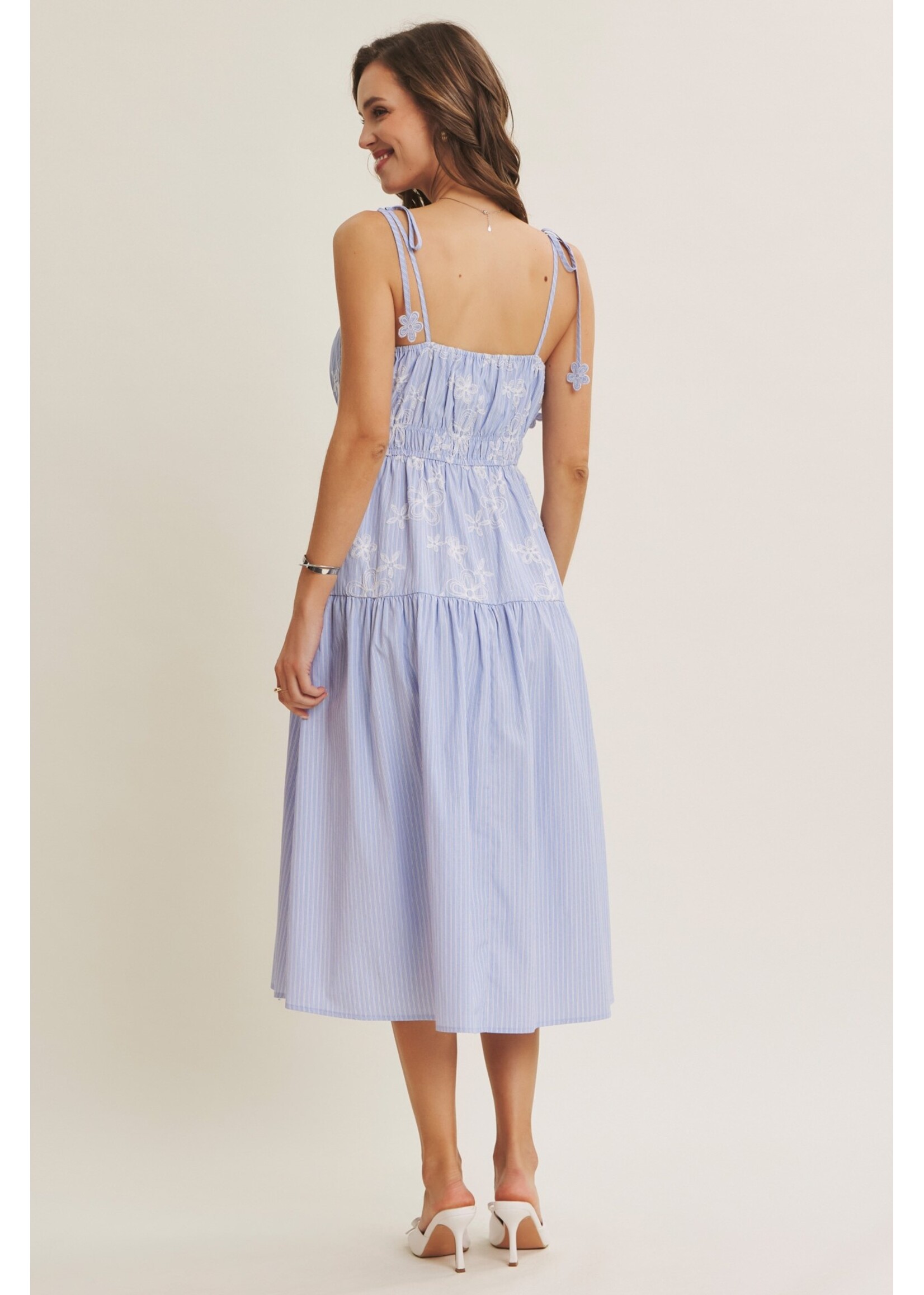 In February Sunshine FIlled Weekends Floral Stripe Midi Dress - E2887D