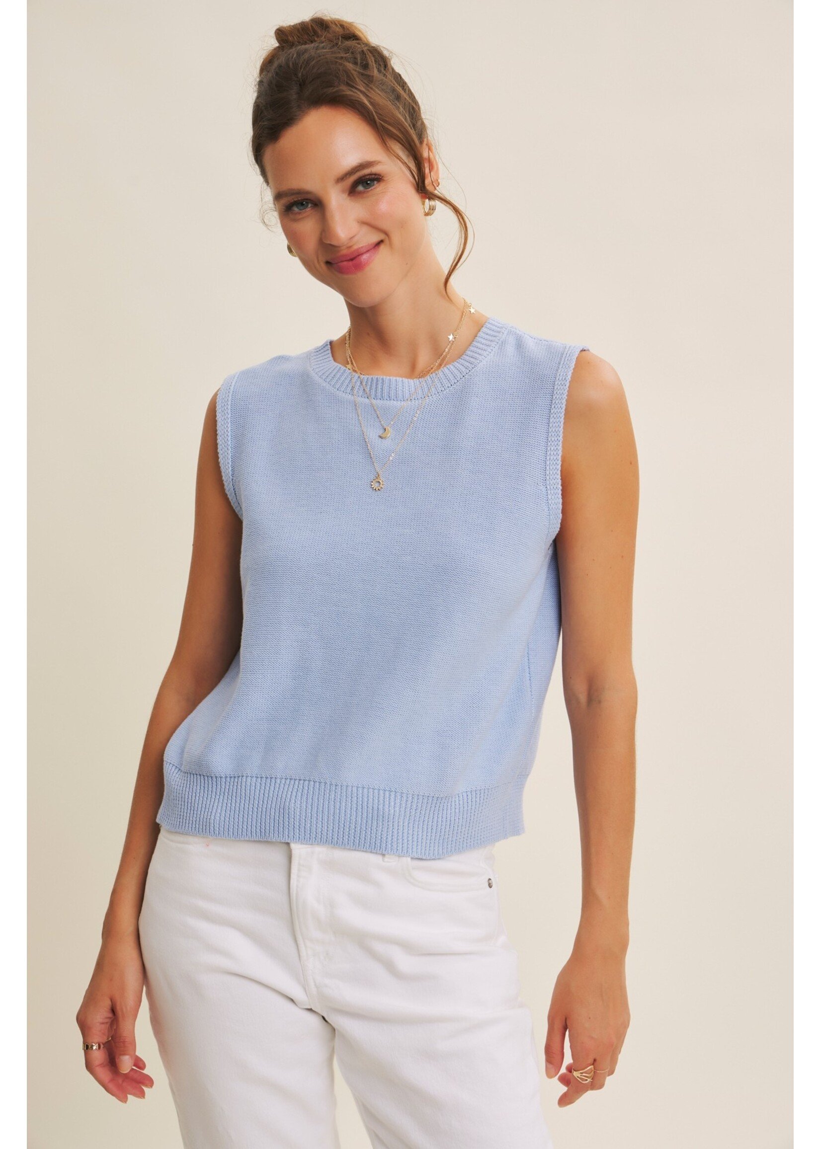 In February Unexpected Twist Contrast Bow Back Sweater Tank - J2877SW