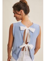 In February Unexpected Twist Contrast Bow Back Sweater Tank - J2877SW