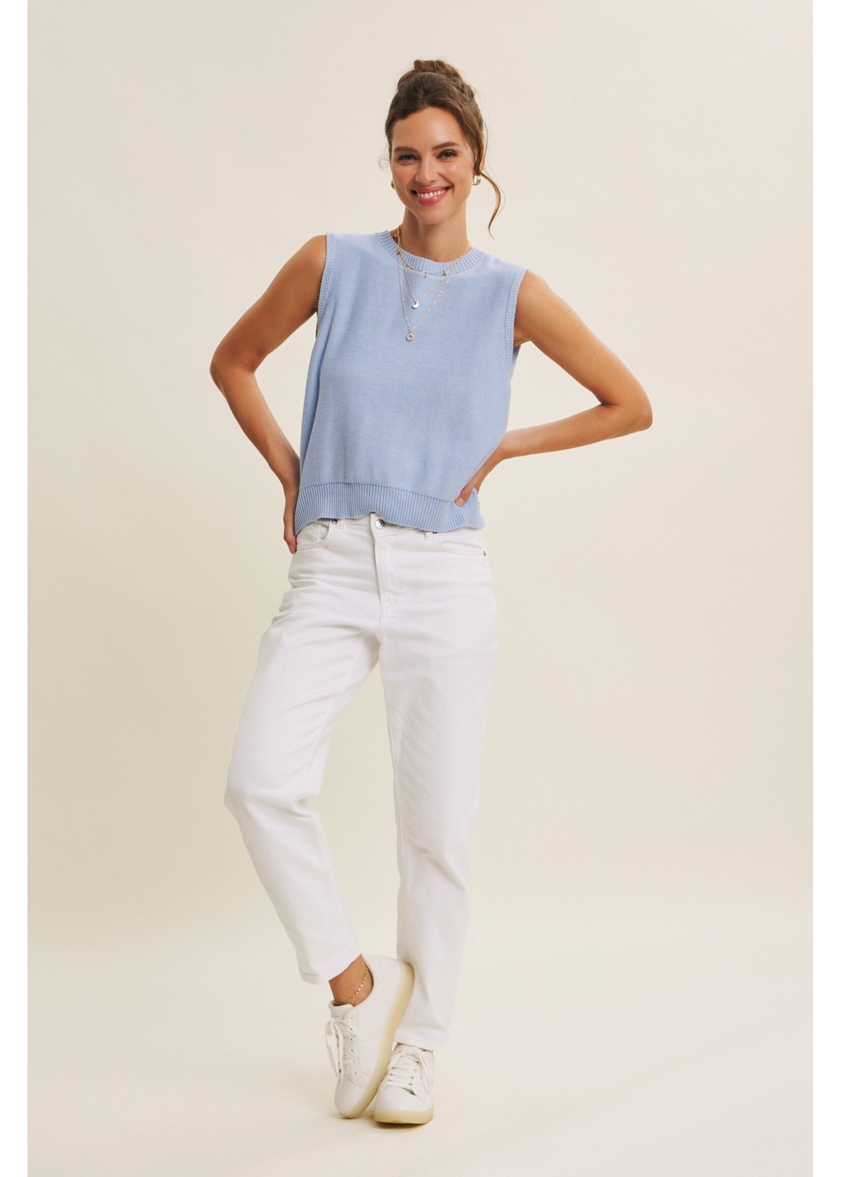 In February Unexpected Twist Contrast Bow Back Sweater Tank - J2877SW