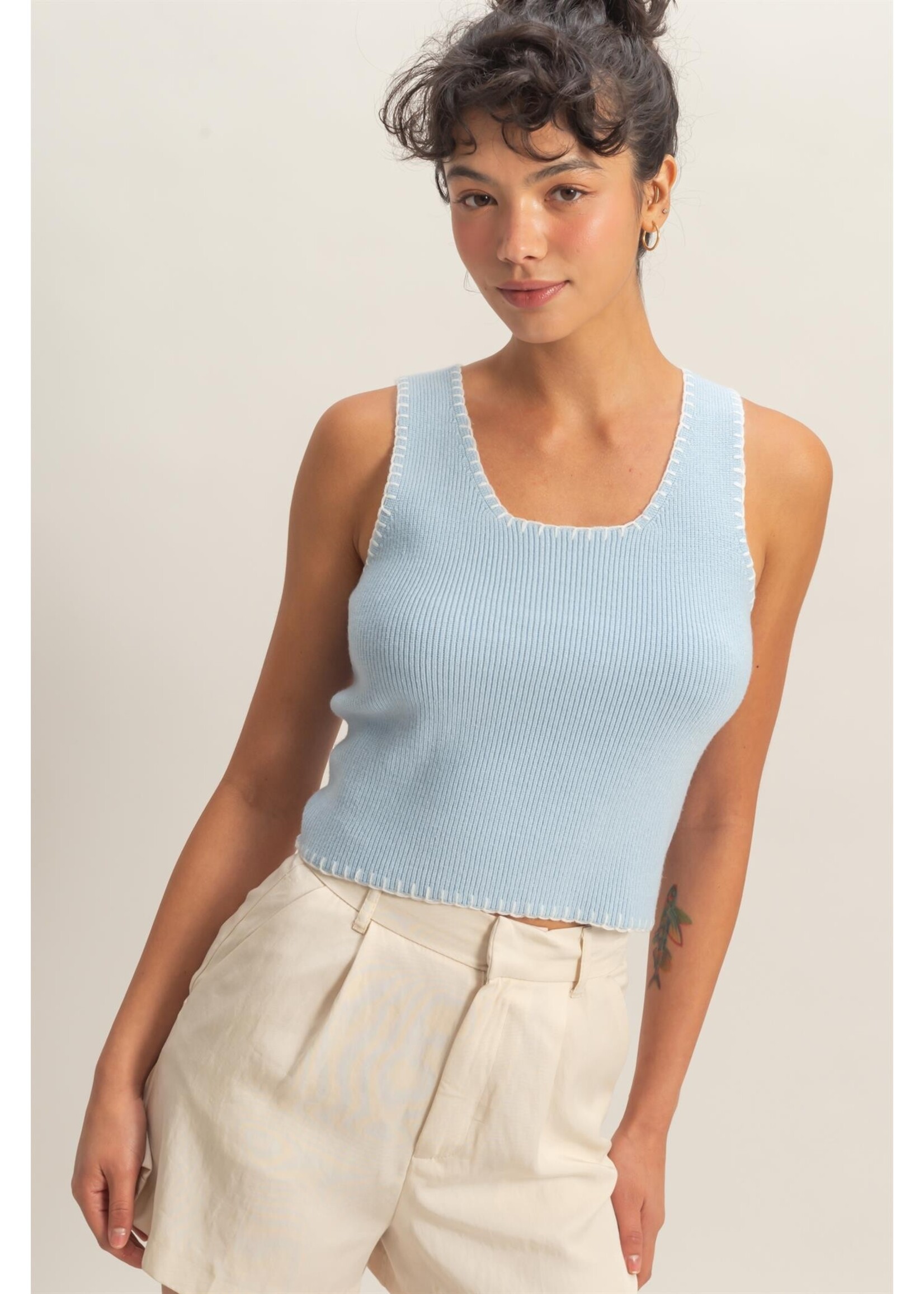 HYFVE Ribbed Blanket Stitch Square Neck Tank Top - DZ26A211