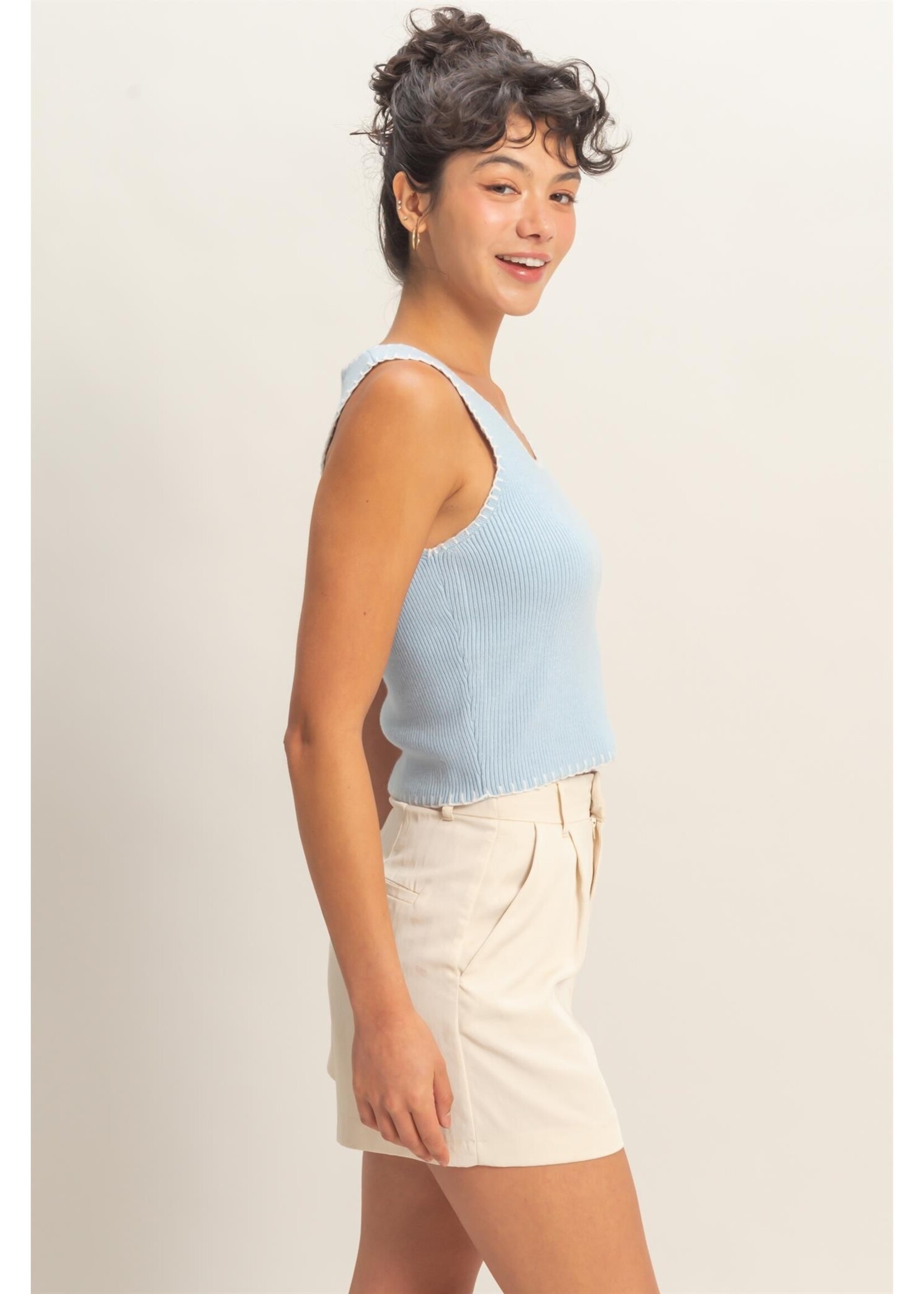 HYFVE Ribbed Blanket Stitch Square Neck Tank Top - DZ26A211