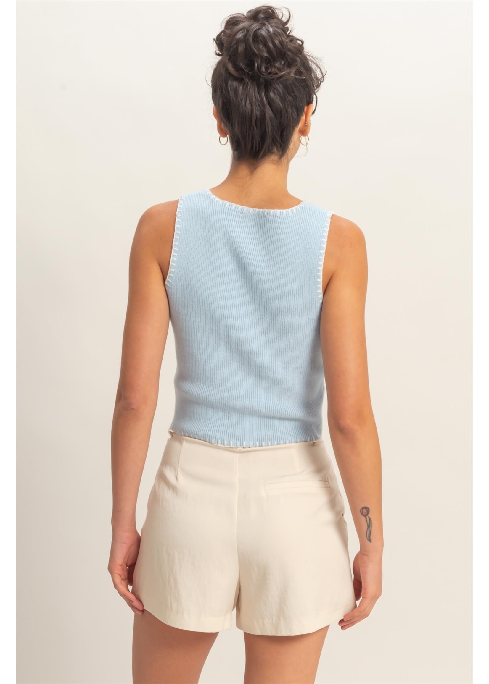 HYFVE Ribbed Blanket Stitch Square Neck Tank Top - DZ26A211