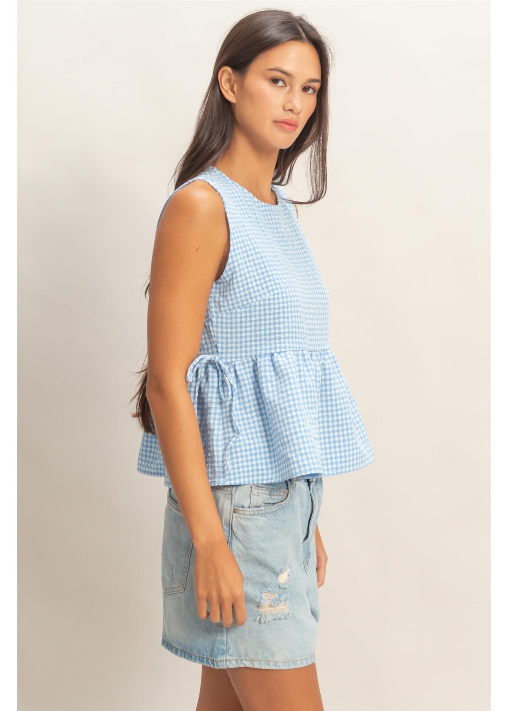 HYFVE Gingham Sleeveless Peplum Top With Side Ties - DZ26C073
