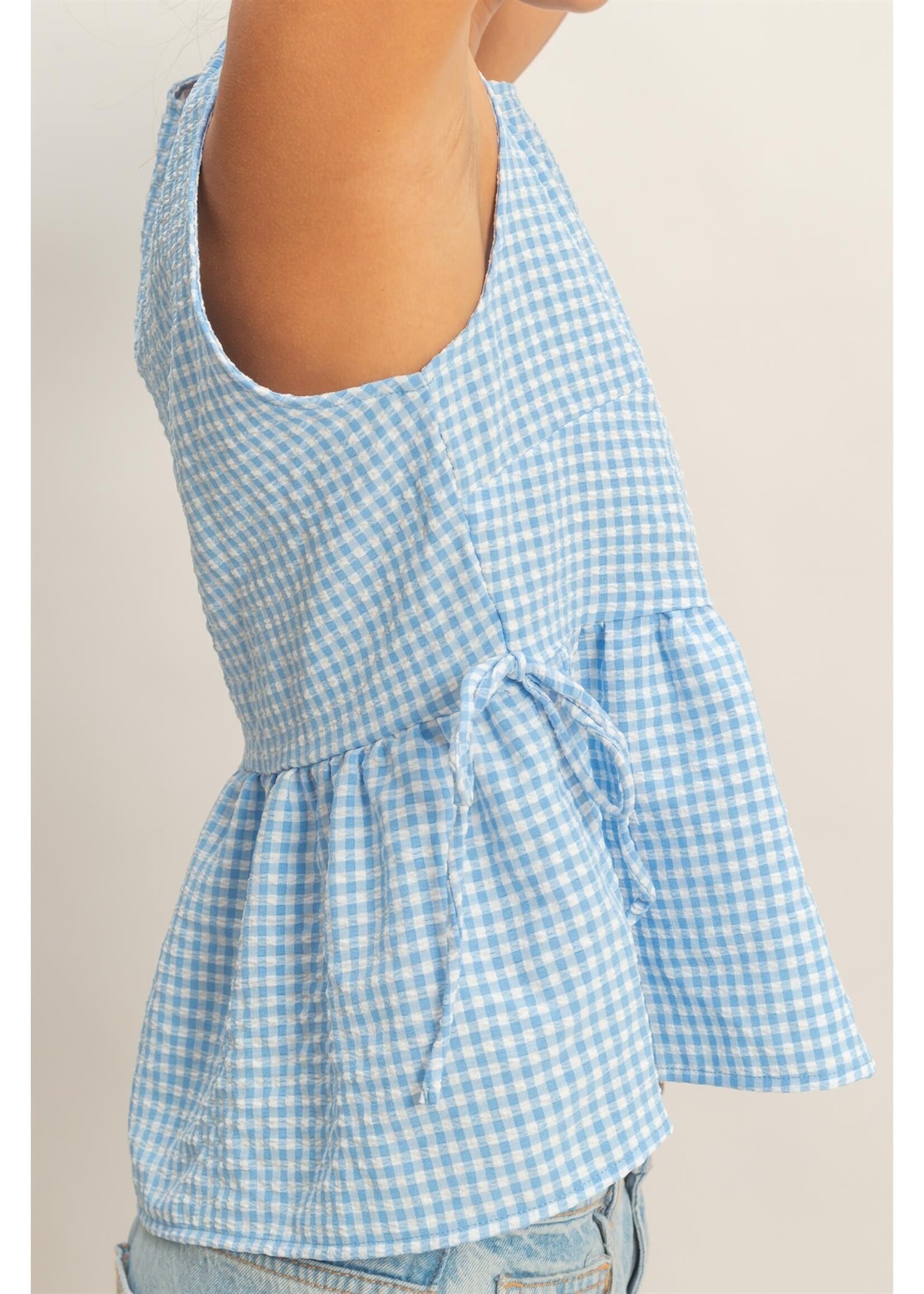 HYFVE Gingham Sleeveless Peplum Top With Side Ties - DZ26C073