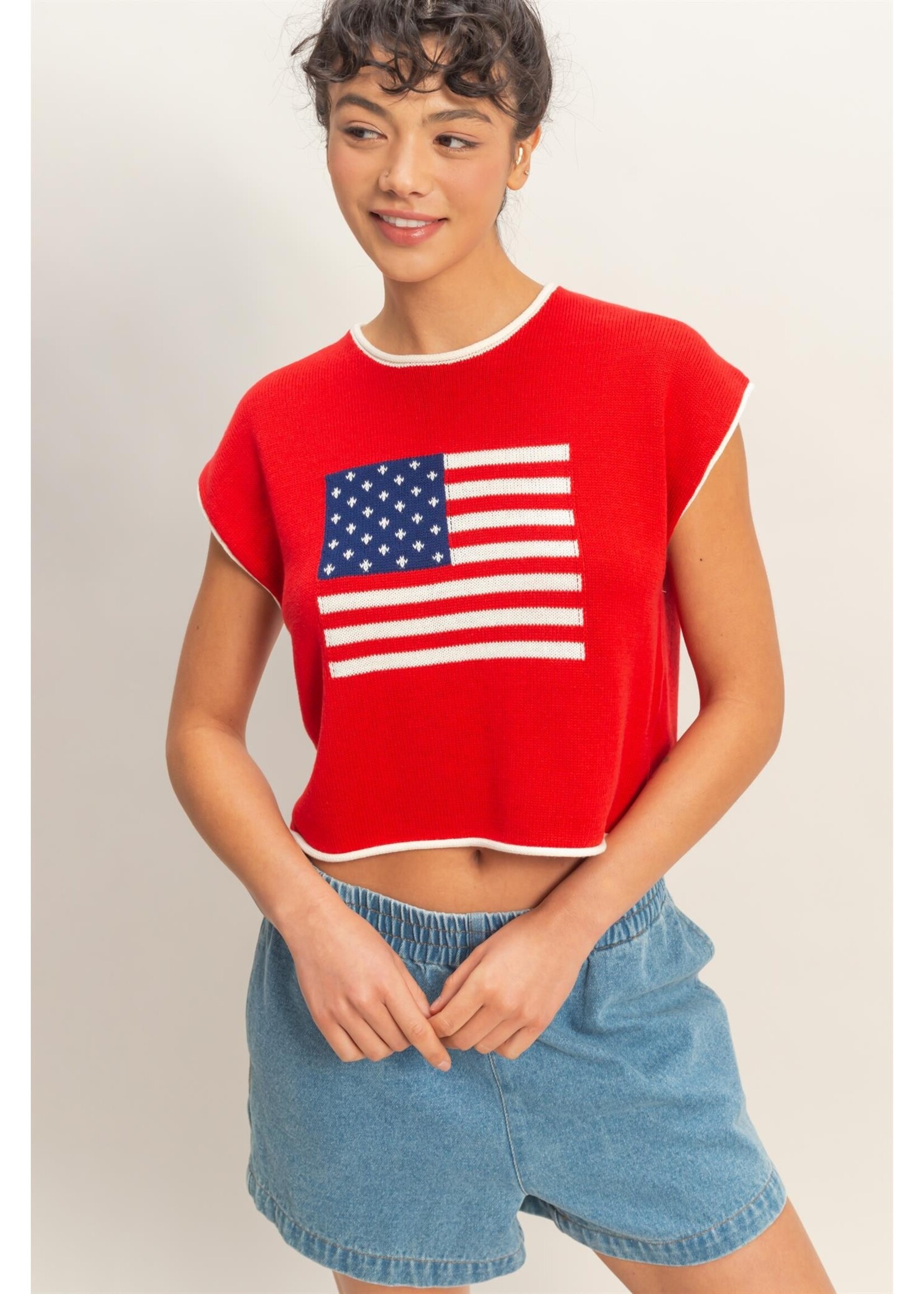 HYFVE Rolled Hem Sleeveless Flag Graphic Top - DZ26C135