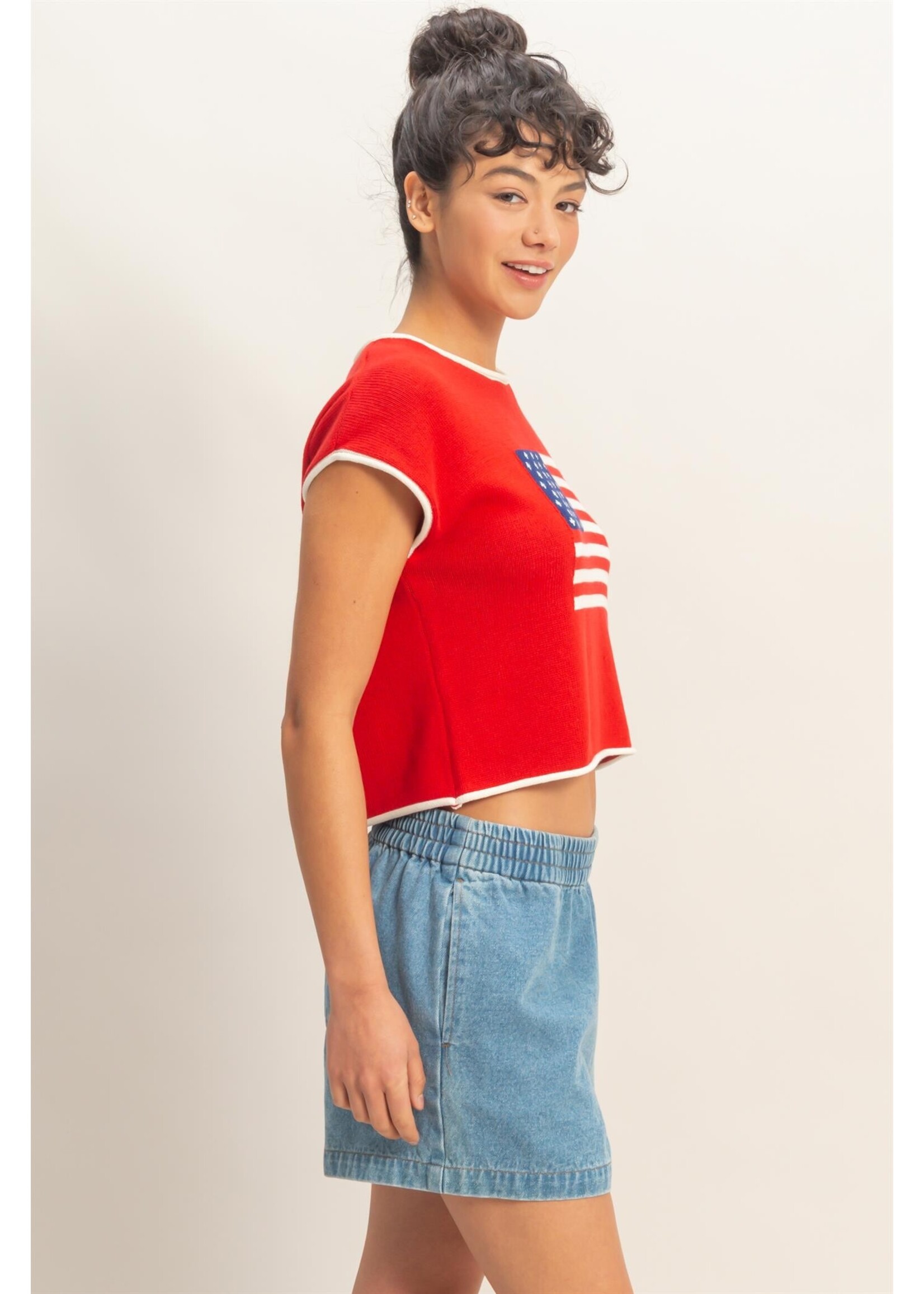 HYFVE Rolled Hem Sleeveless Flag Graphic Top - DZ26C135