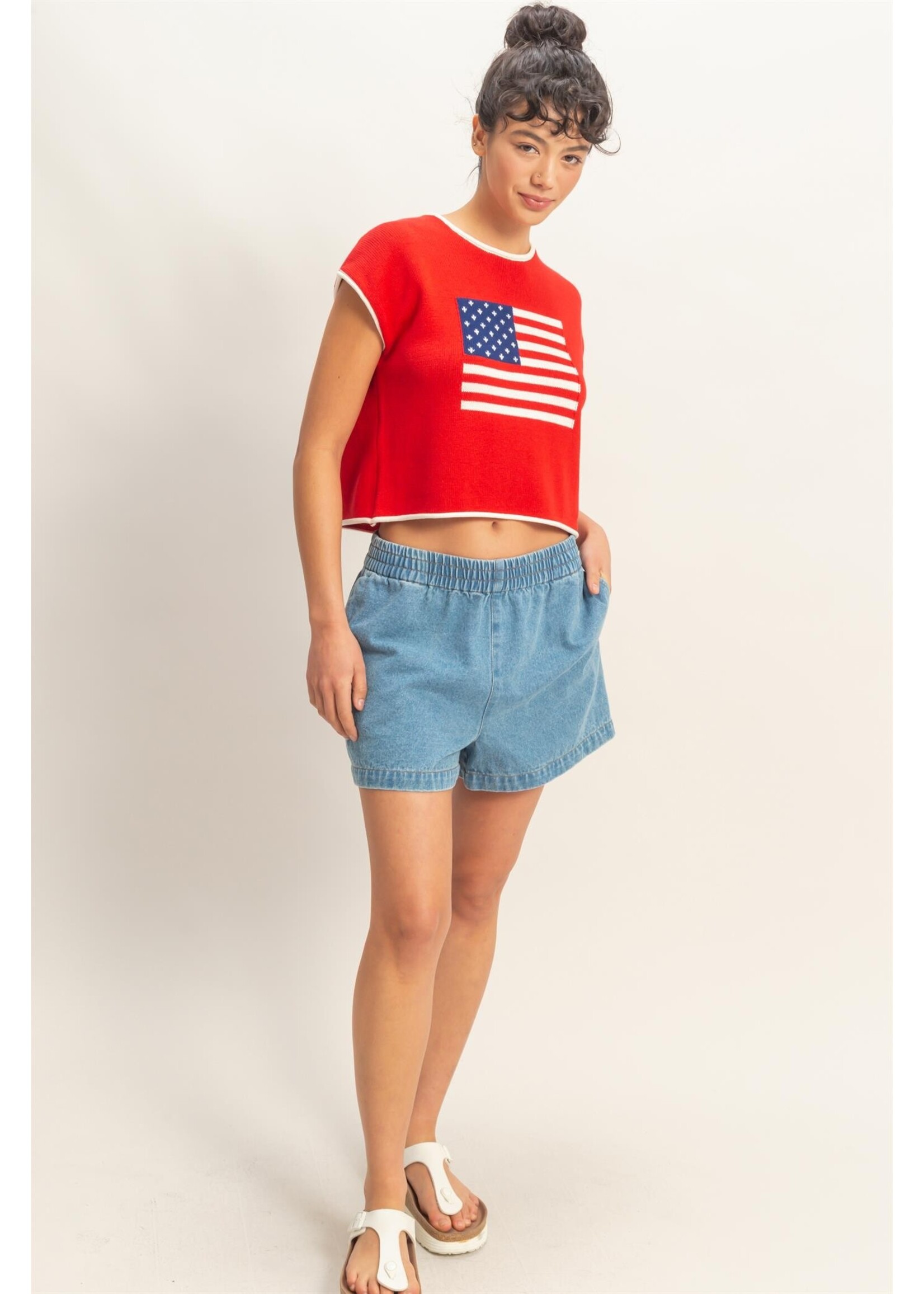 HYFVE Rolled Hem Sleeveless Flag Graphic Top - DZ26C135