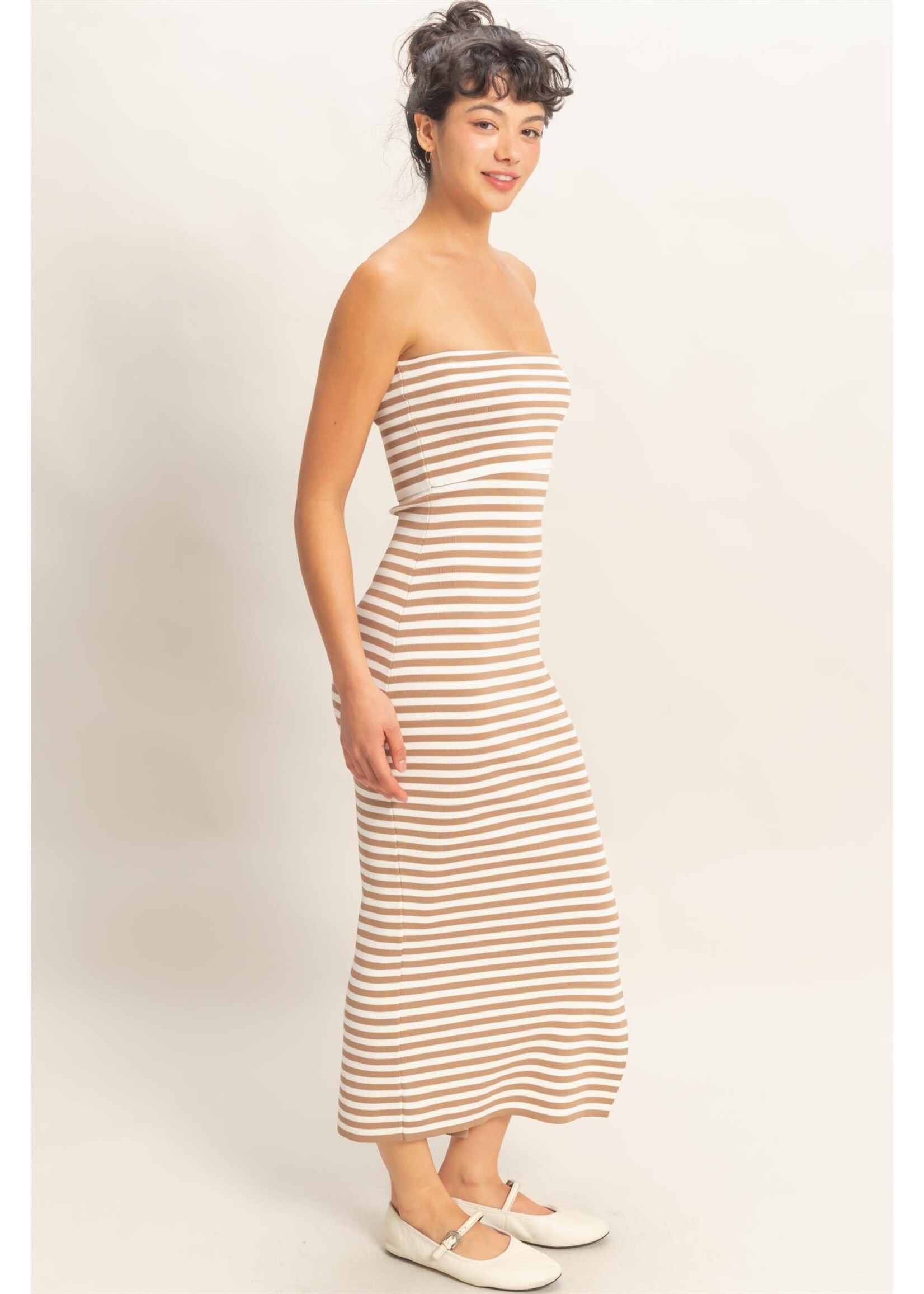 HYFVE Strapless Striped Bodycon Midi Dress - DZ26C336