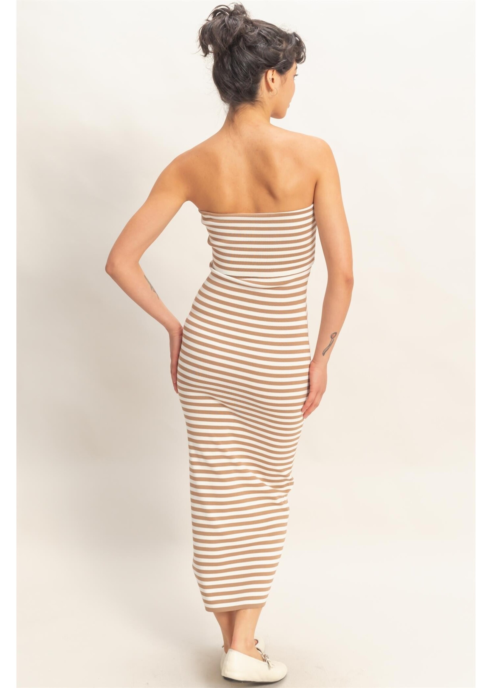 HYFVE Strapless Striped Bodycon Midi Dress - DZ26C336