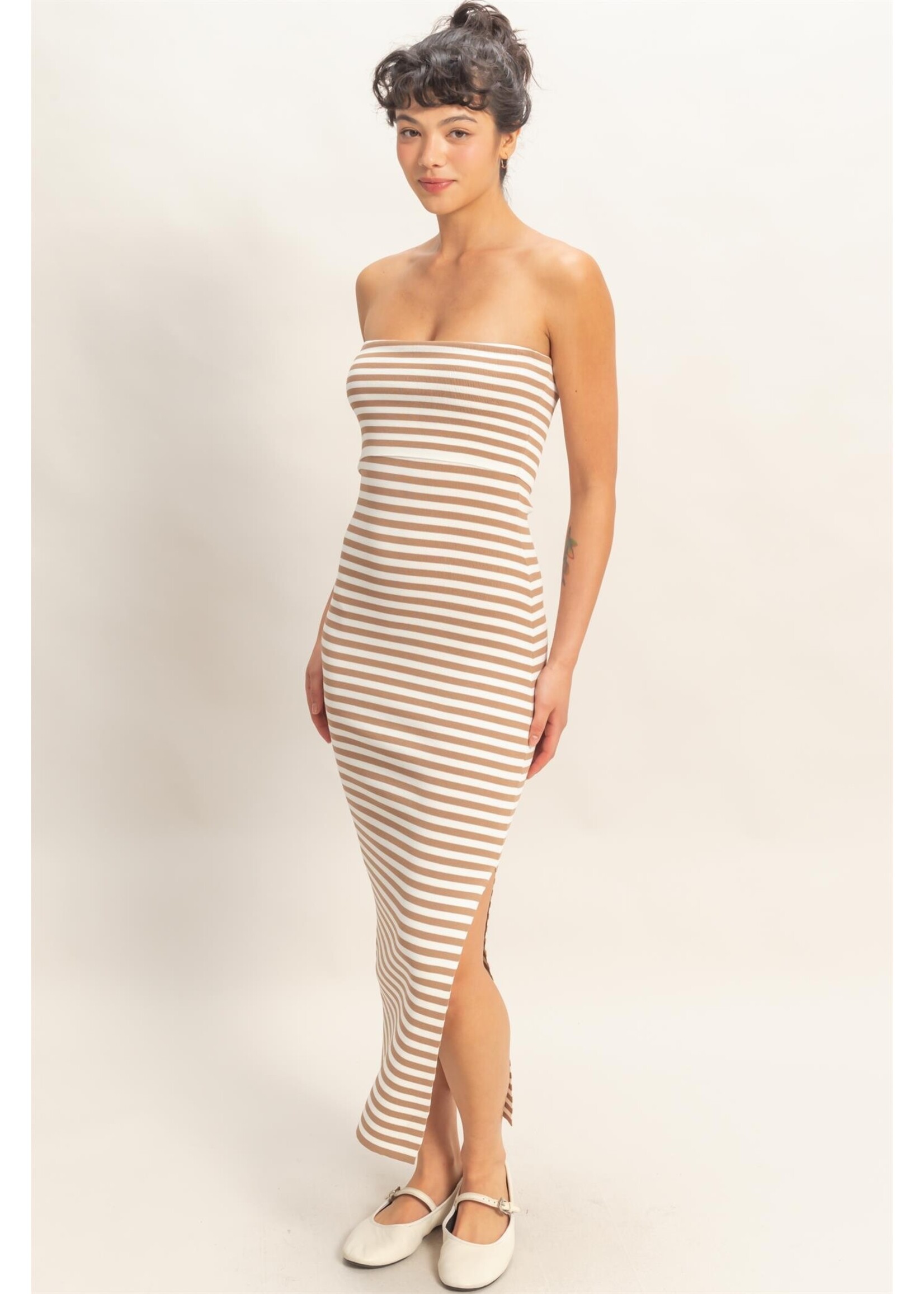 HYFVE Strapless Striped Bodycon Midi Dress - DZ26C336