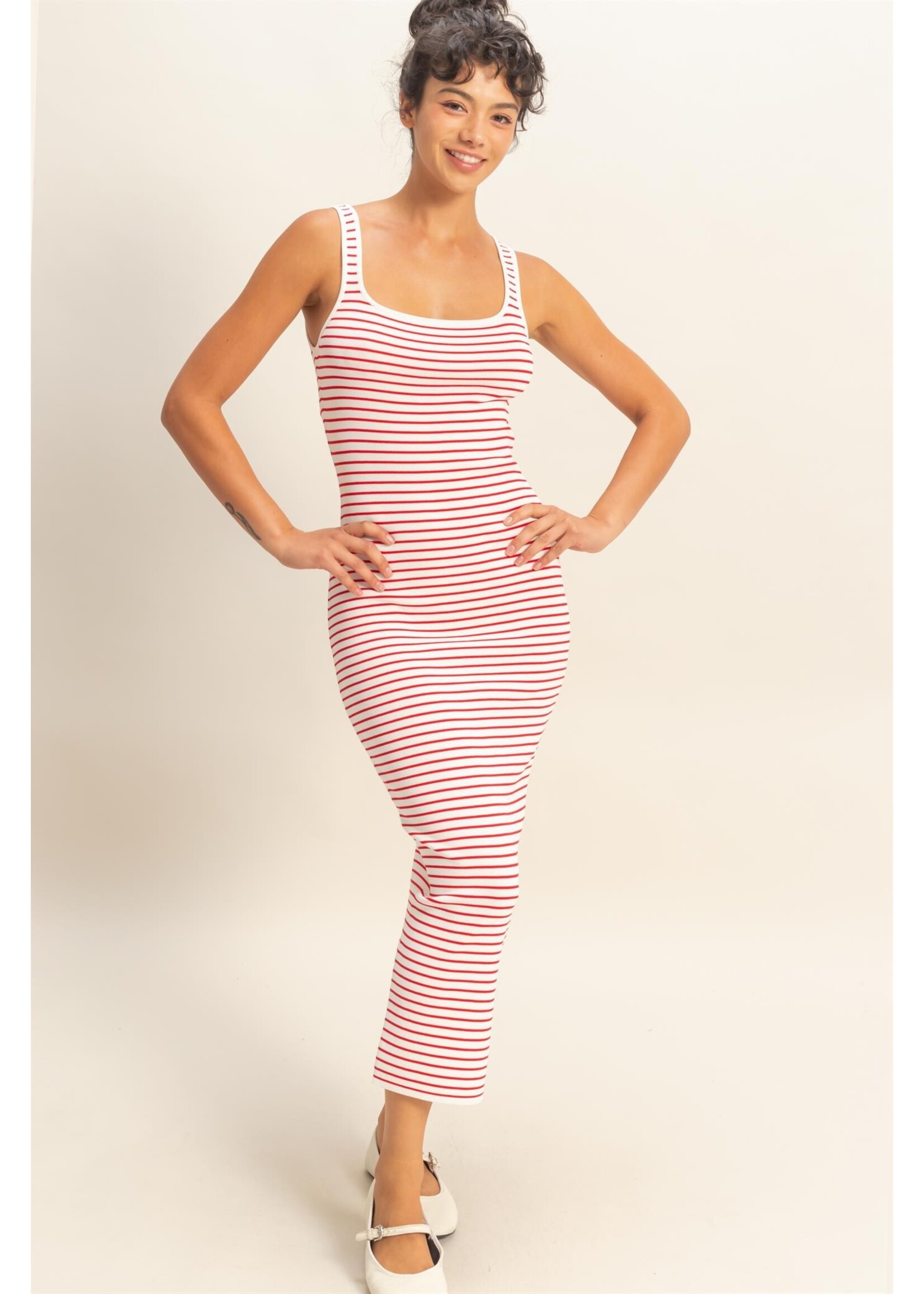 HYFVE Striped Bodycon Midi Dress With Back Slit - DZ26C340