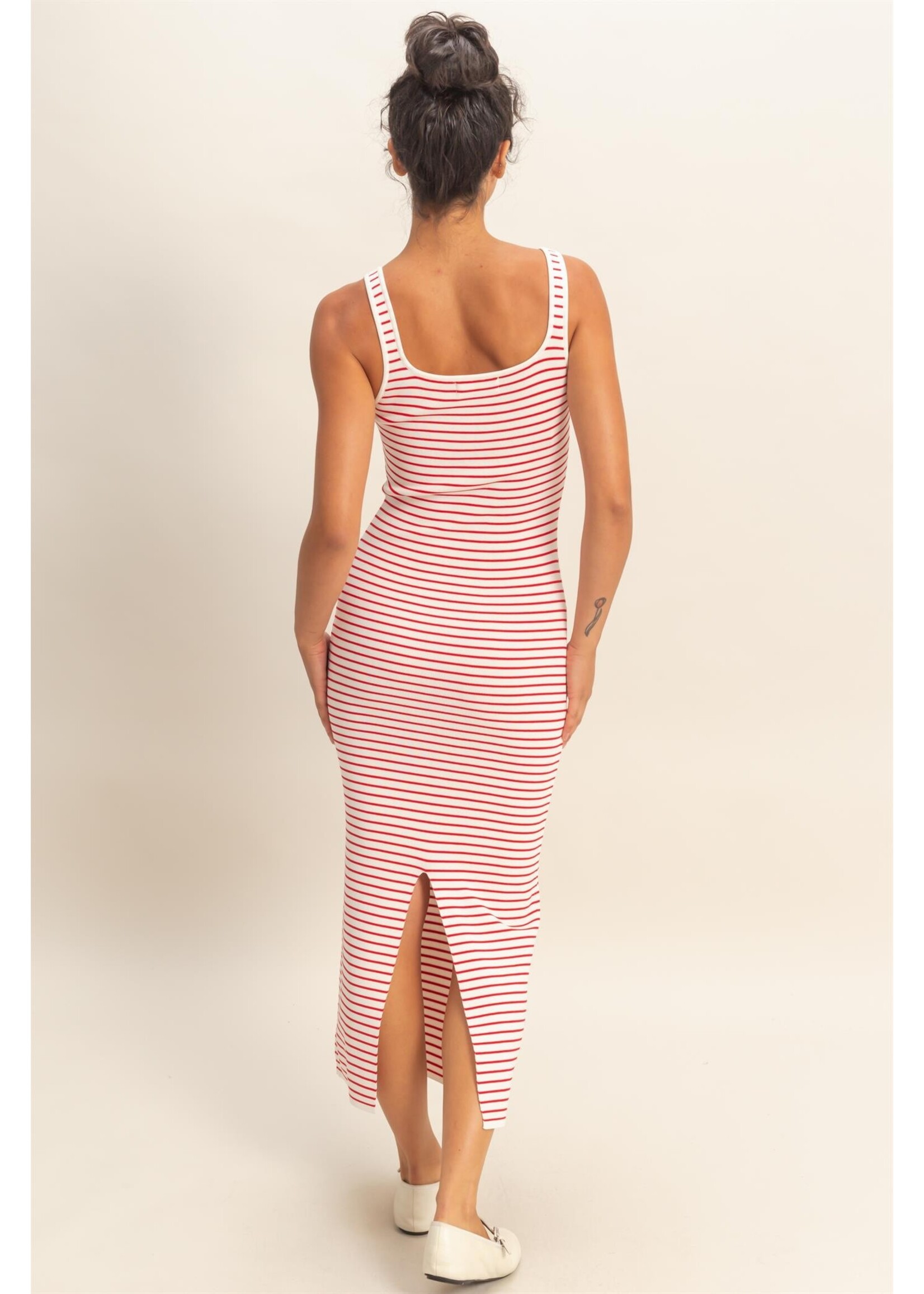 HYFVE Striped Bodycon Midi Dress With Back Slit - DZ26C340