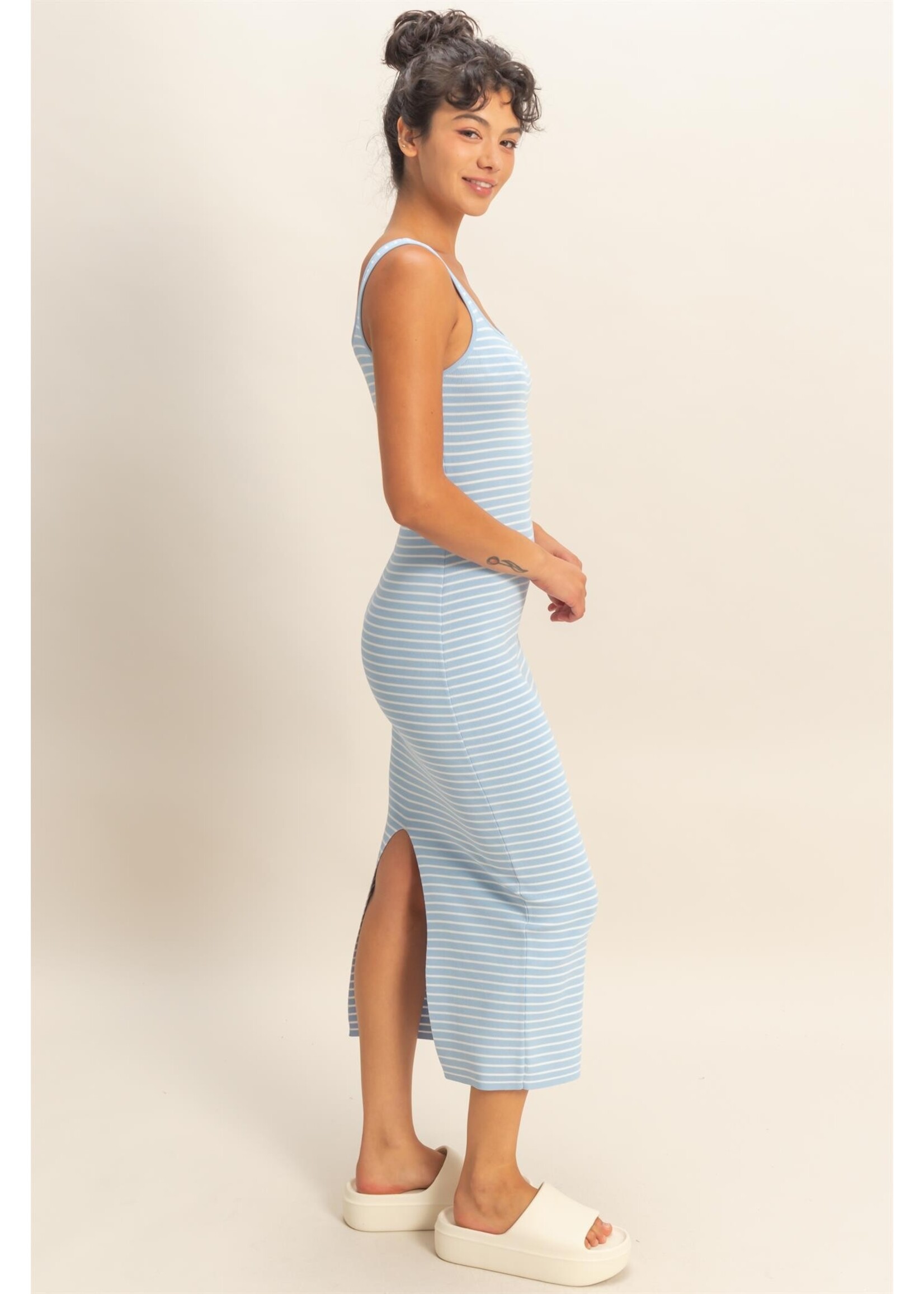 HYFVE Striped Bodycon Midi Dress With Back Slit - DZ26C340