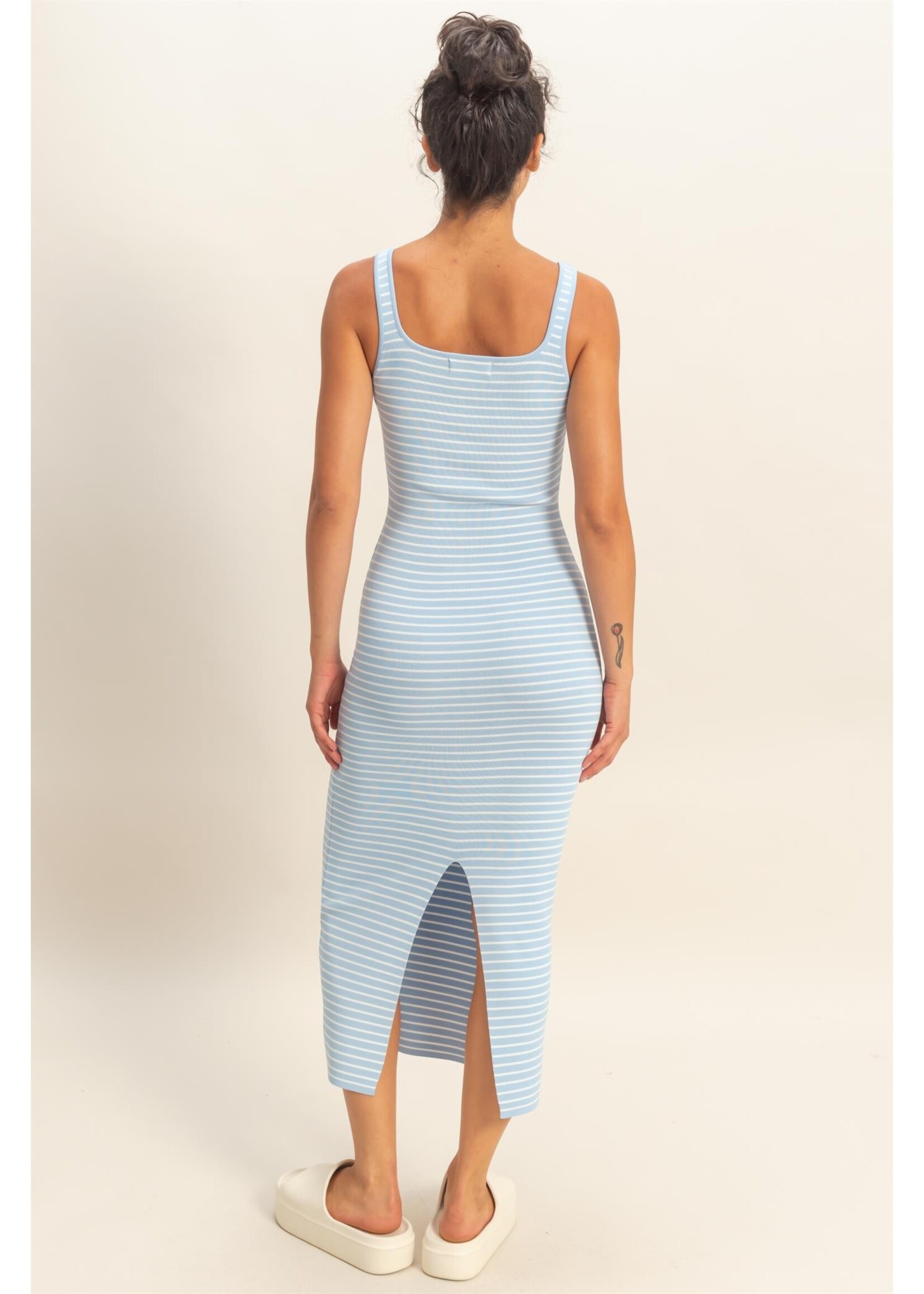 HYFVE Striped Bodycon Midi Dress With Back Slit - DZ26C340