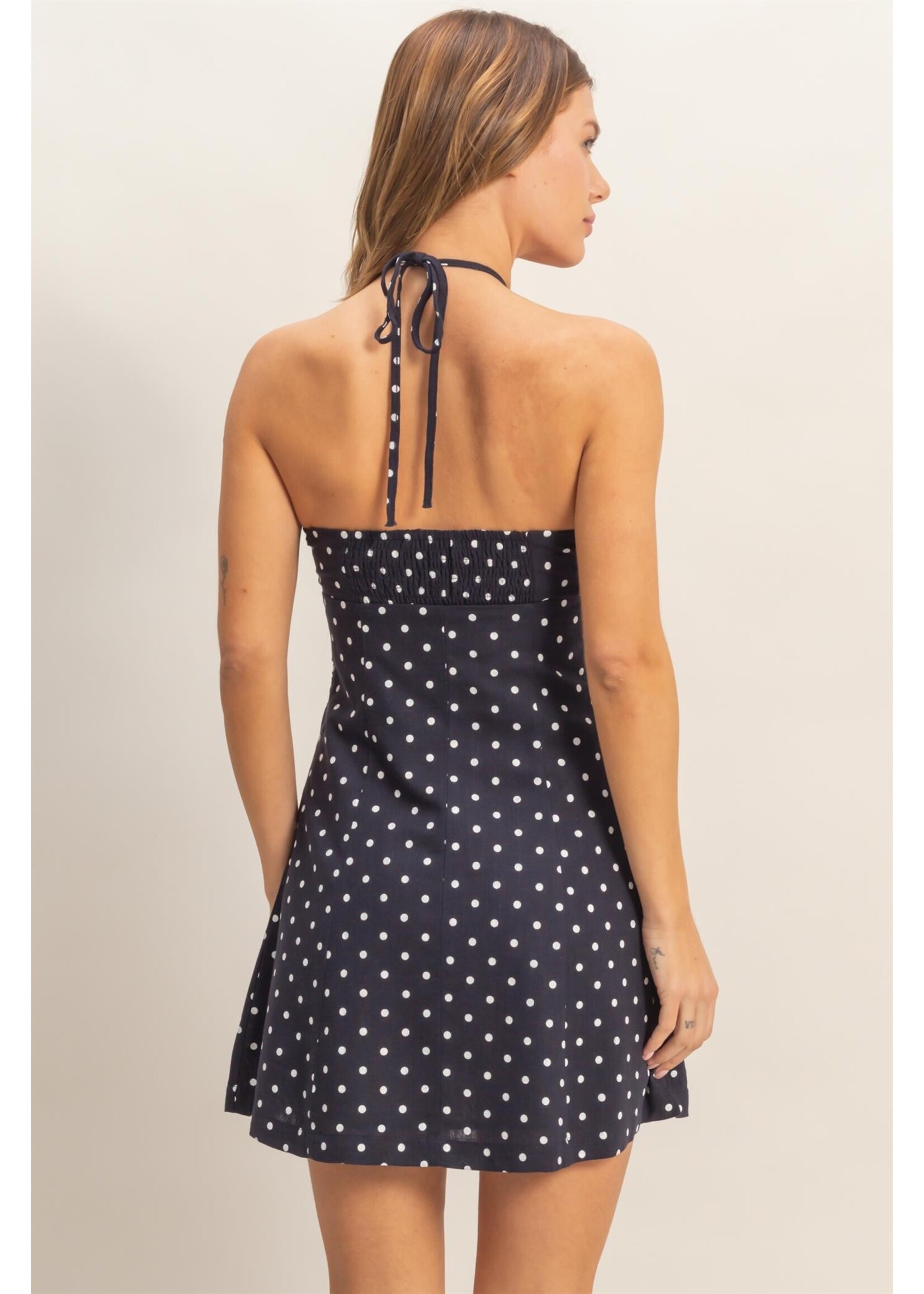 HYFVE Ruched Halter Polka Dot Mini Dress - HF26C278-D