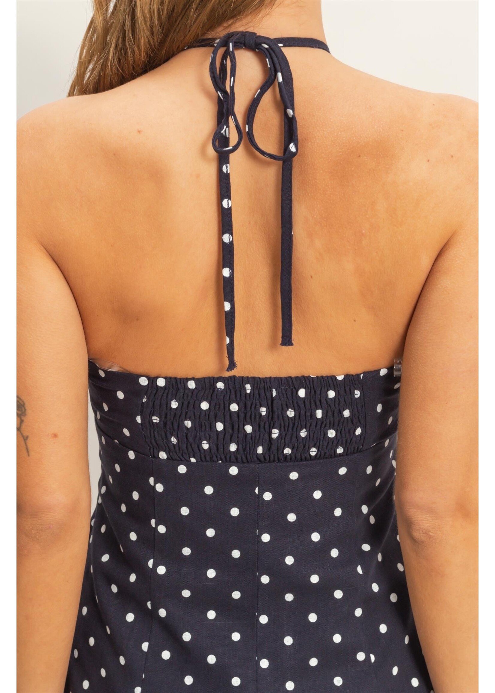 HYFVE Ruched Halter Polka Dot Mini Dress - HF26C278-D