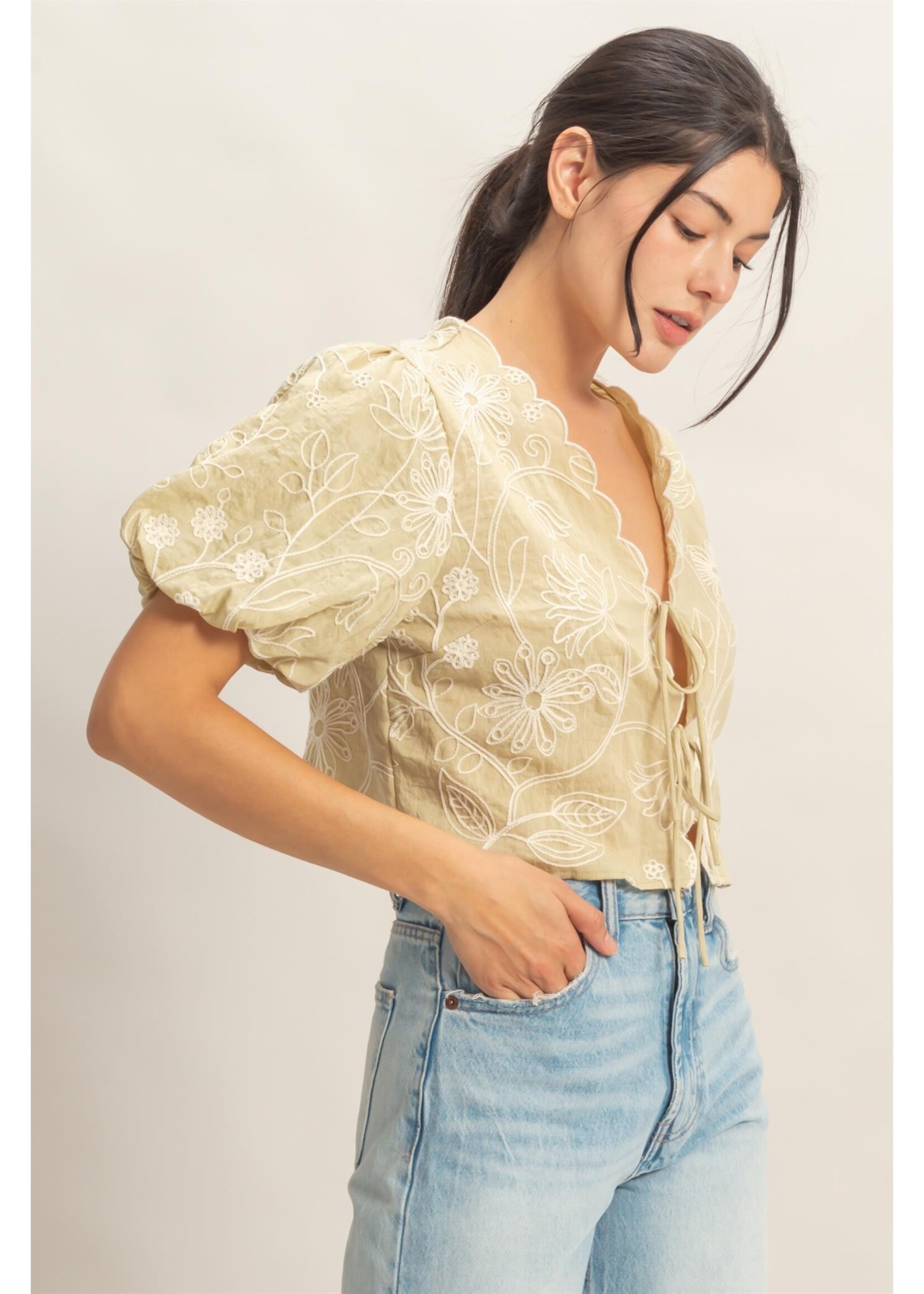 HYFVE Floral Embroidered Tie-Front Top - HF26C556-D