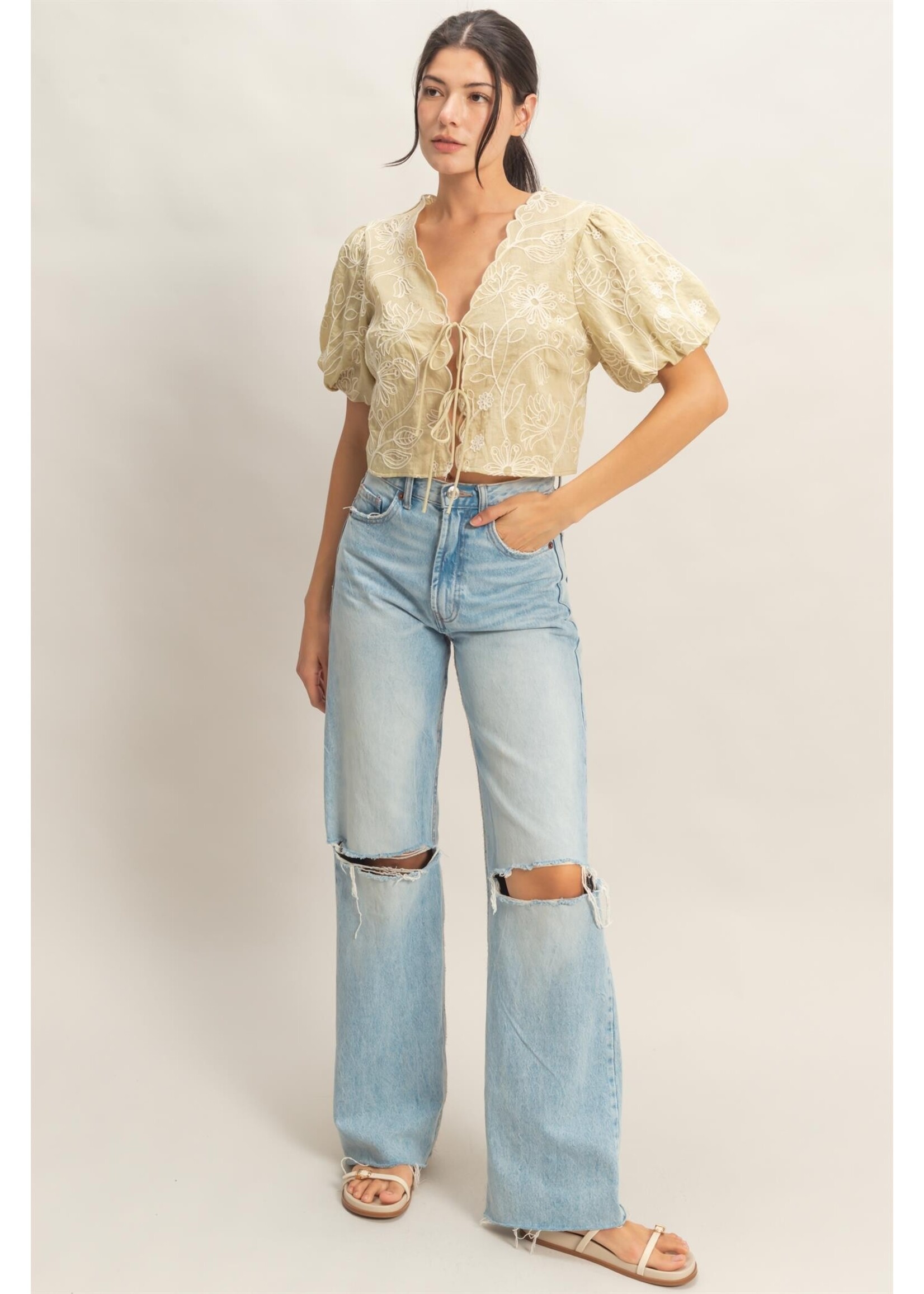 HYFVE Floral Embroidered Tie-Front Top - HF26C556-D