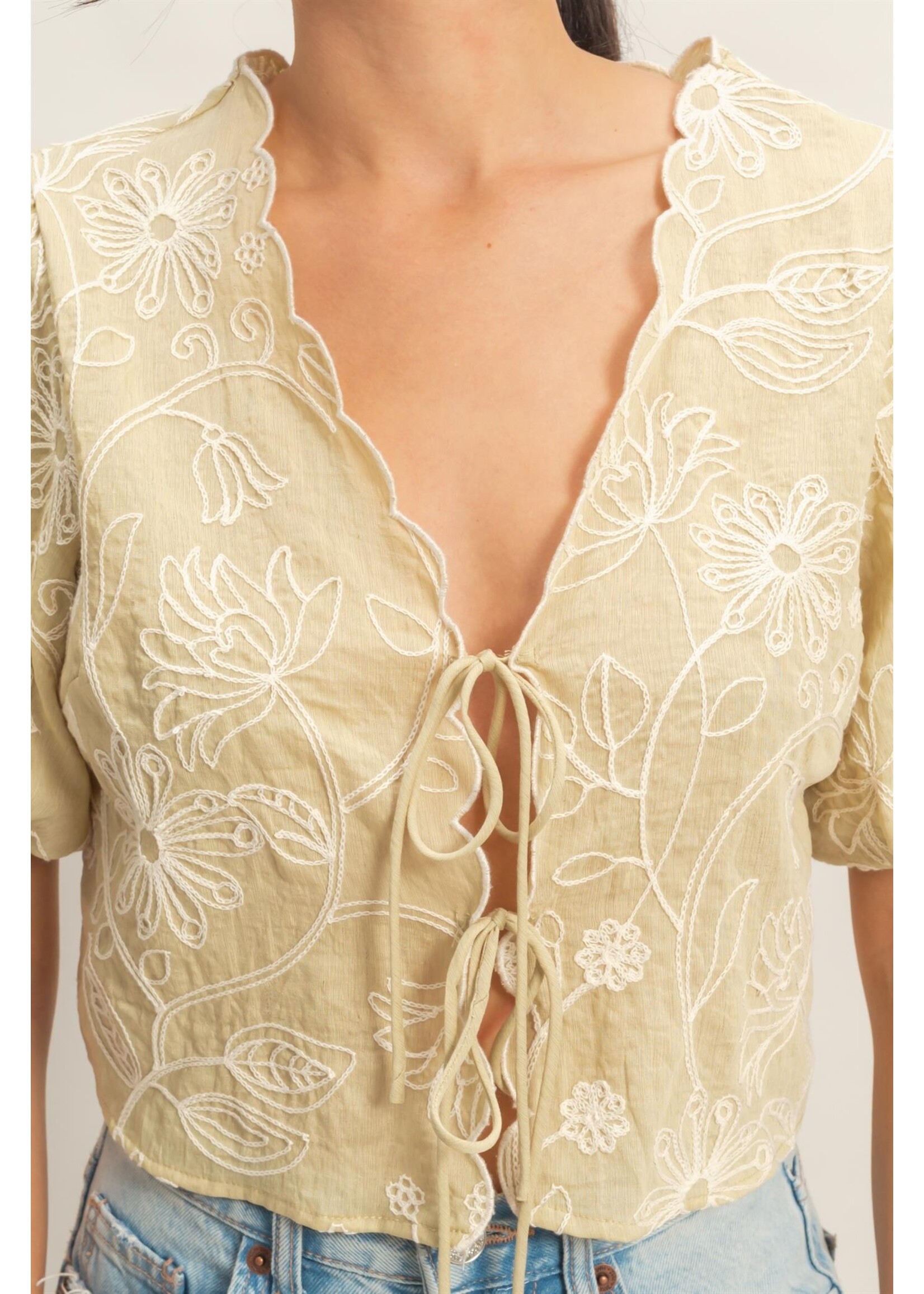 HYFVE Floral Embroidered Tie-Front Top - HF26C556-D