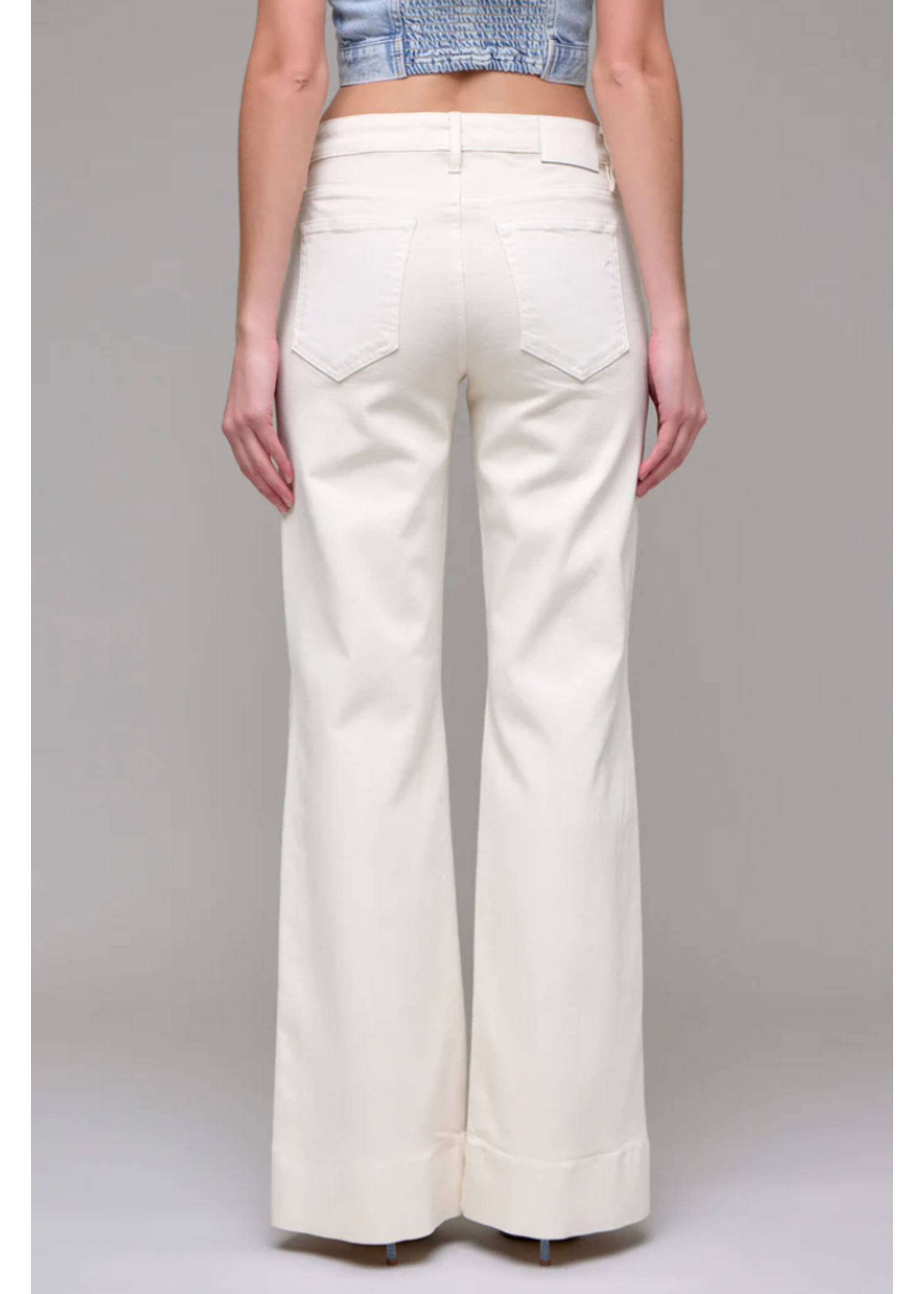 Hidden Ecru Wash Pintuck Mid Rise Comfort Flare Jeans - HD3316CF-ECR