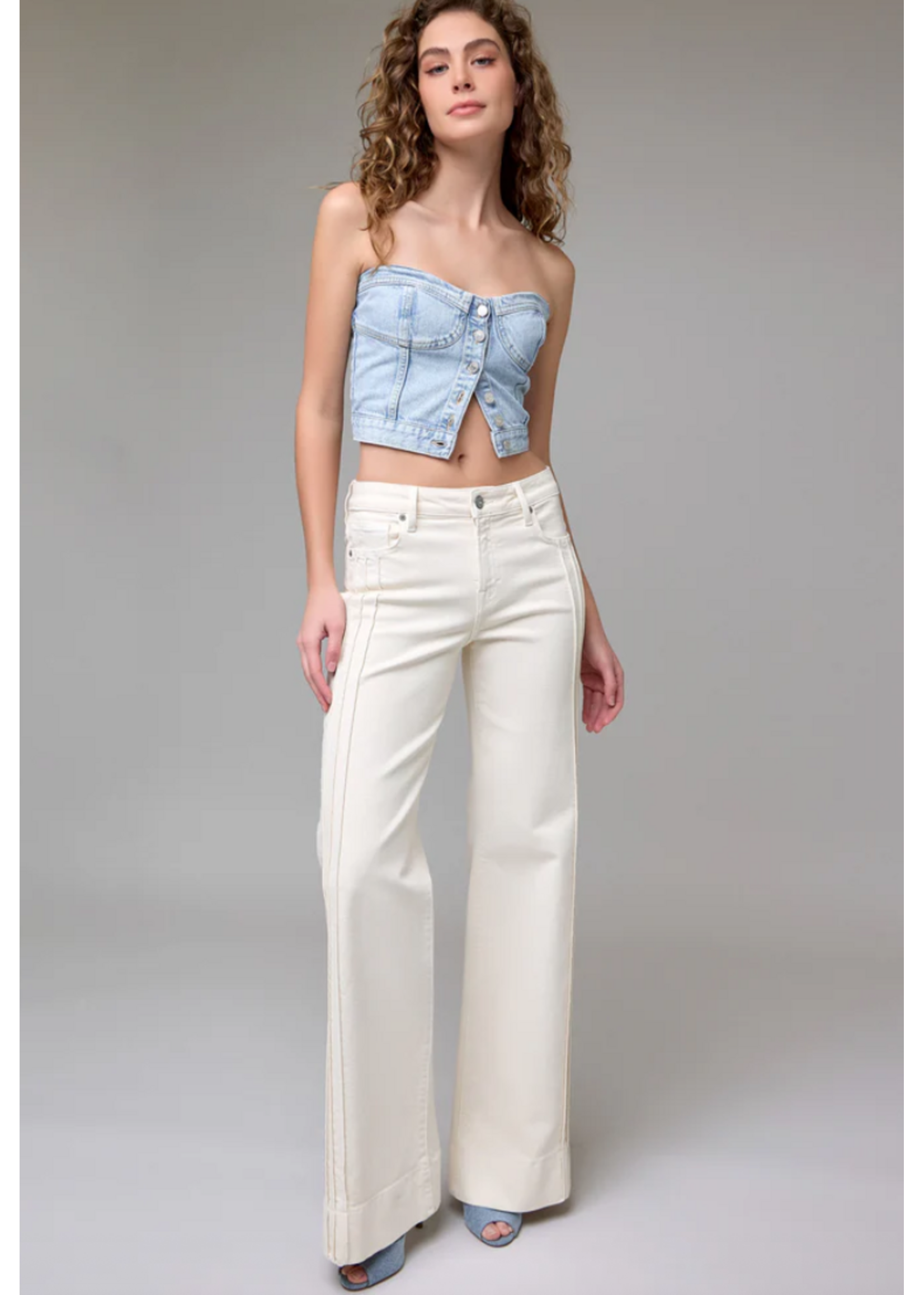 Hidden Ecru Wash Pintuck Mid Rise Comfort Flare Jeans - HD3316CF-ECR