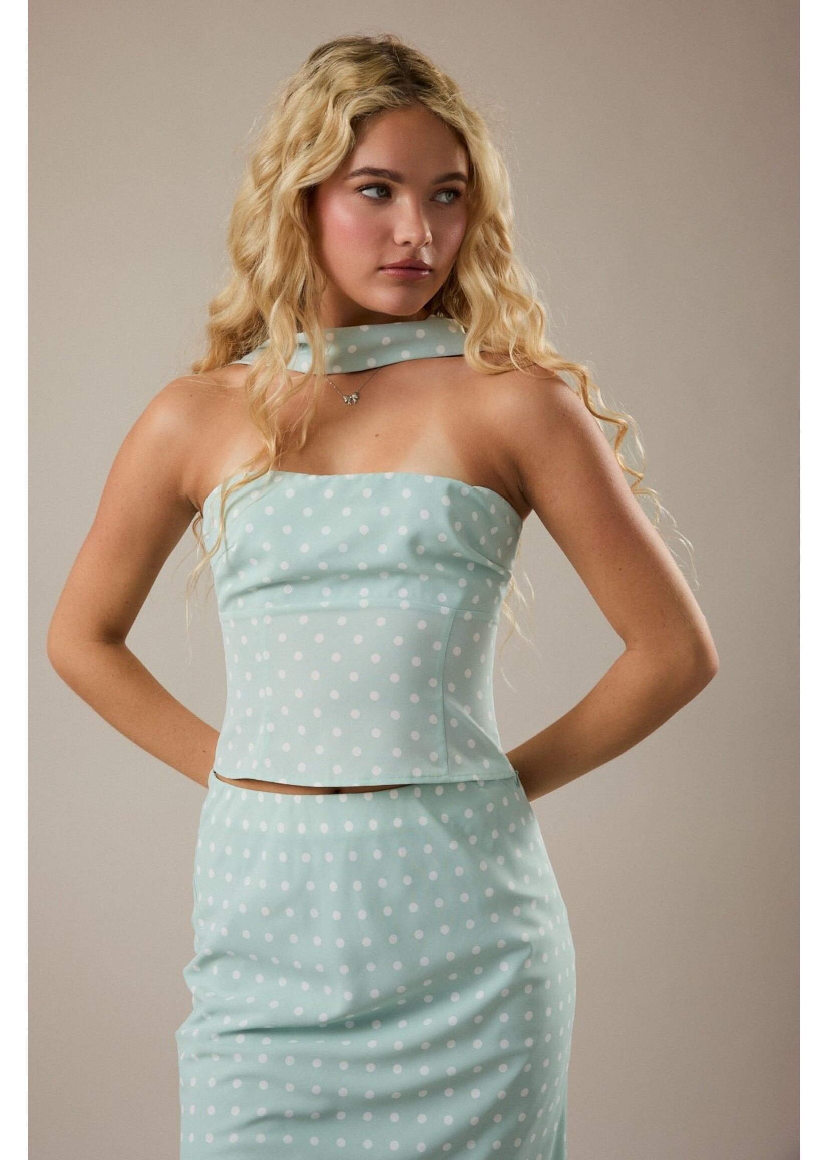 Le Lis Attached Scarf Neck Polka Dot Tube Top - PT6869-1