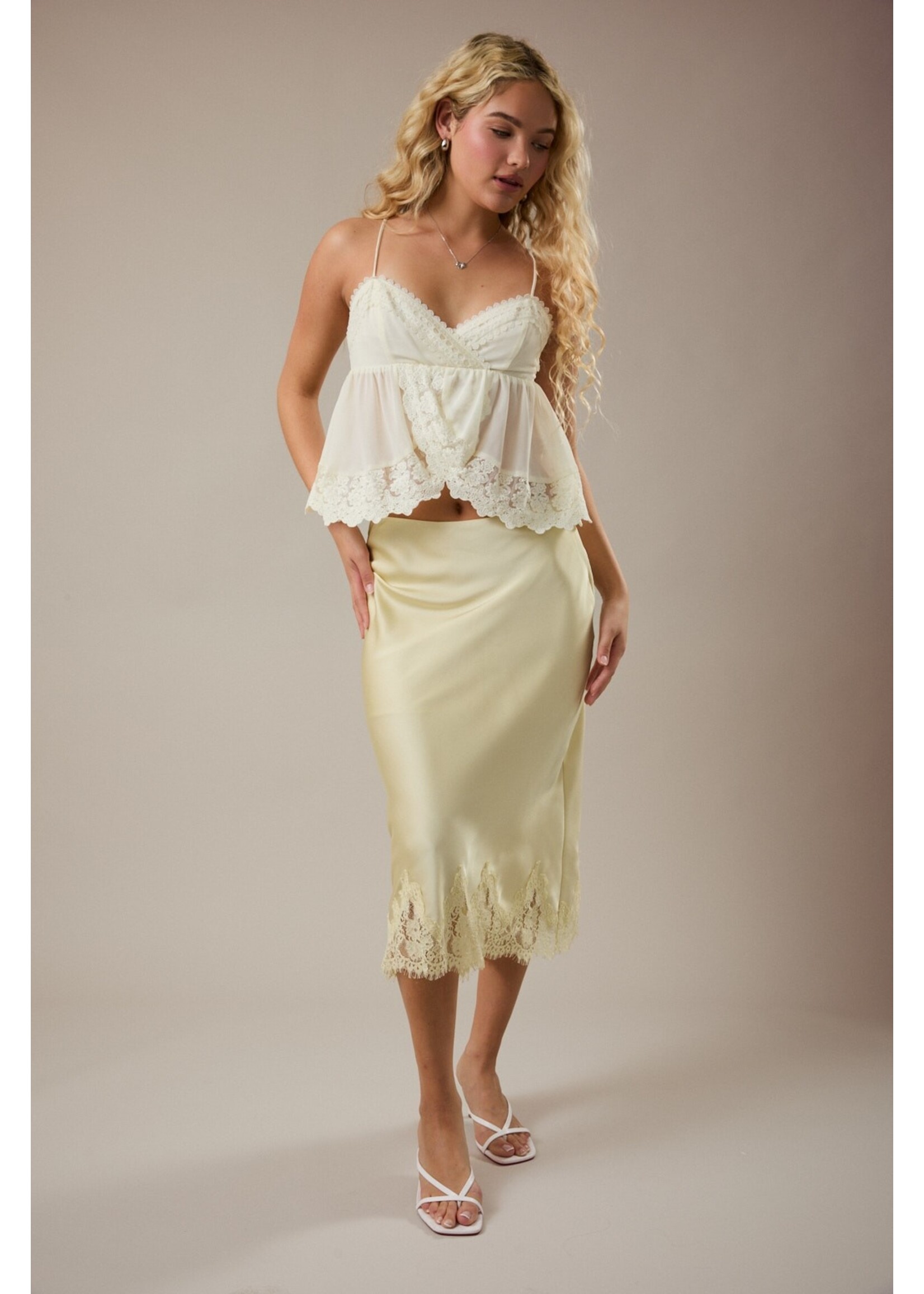 Le Lis Lace Trim Bias Cut Midi Skirt - SS3534