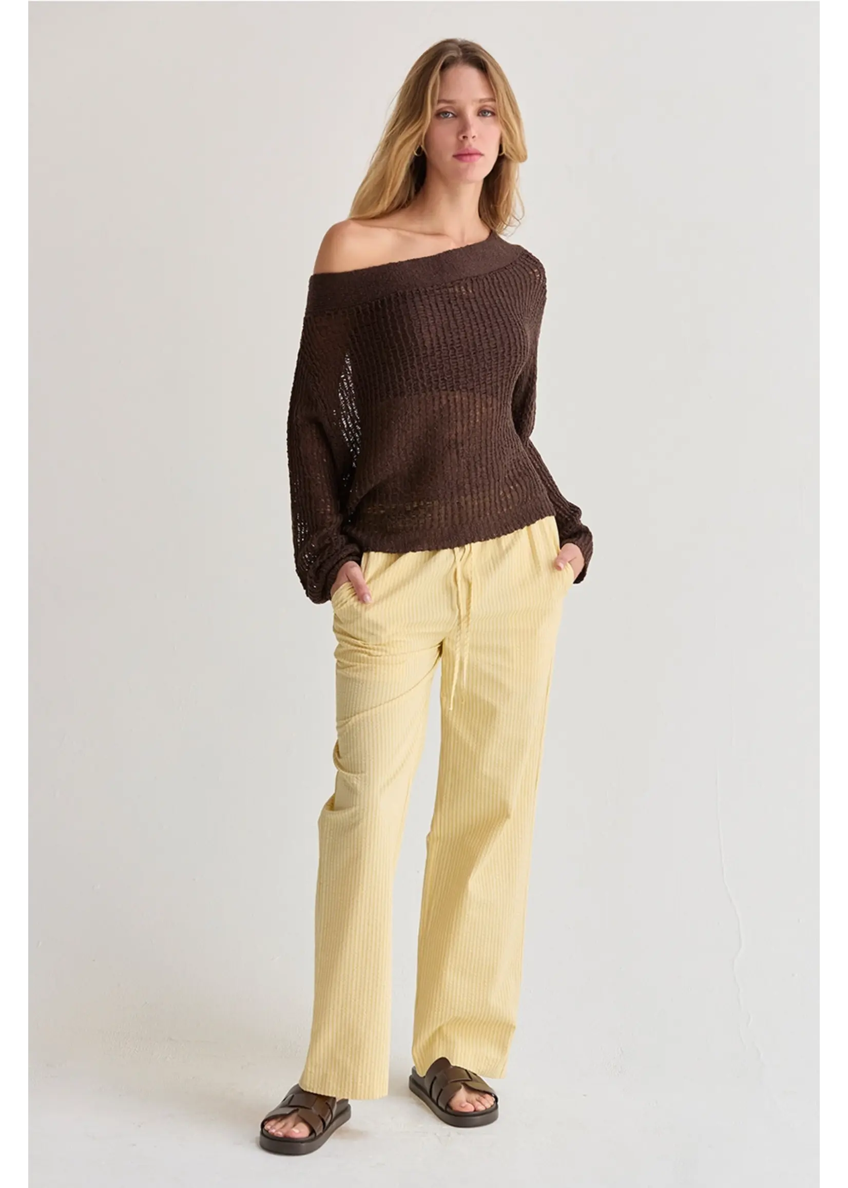 Crescent Deni Textured Striped Drawstring Pants - CP9716