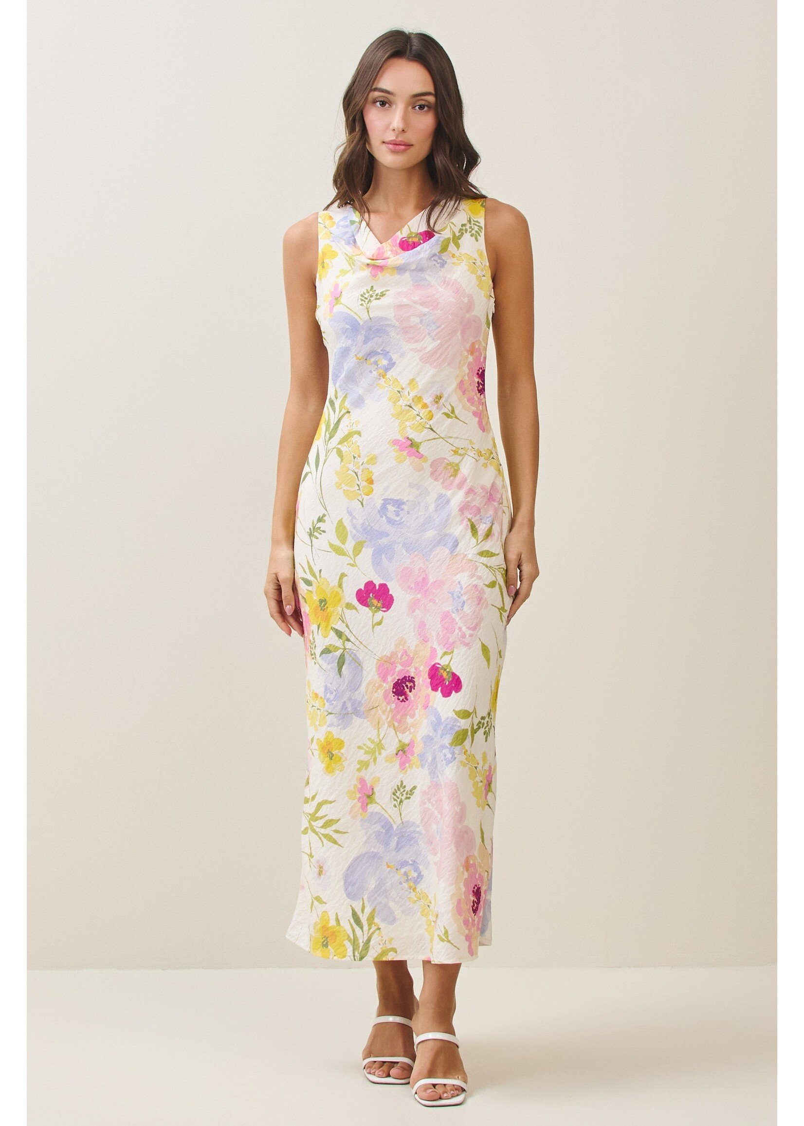 Able Floral Printed Cowl Neck Maxi Dress - AD2679