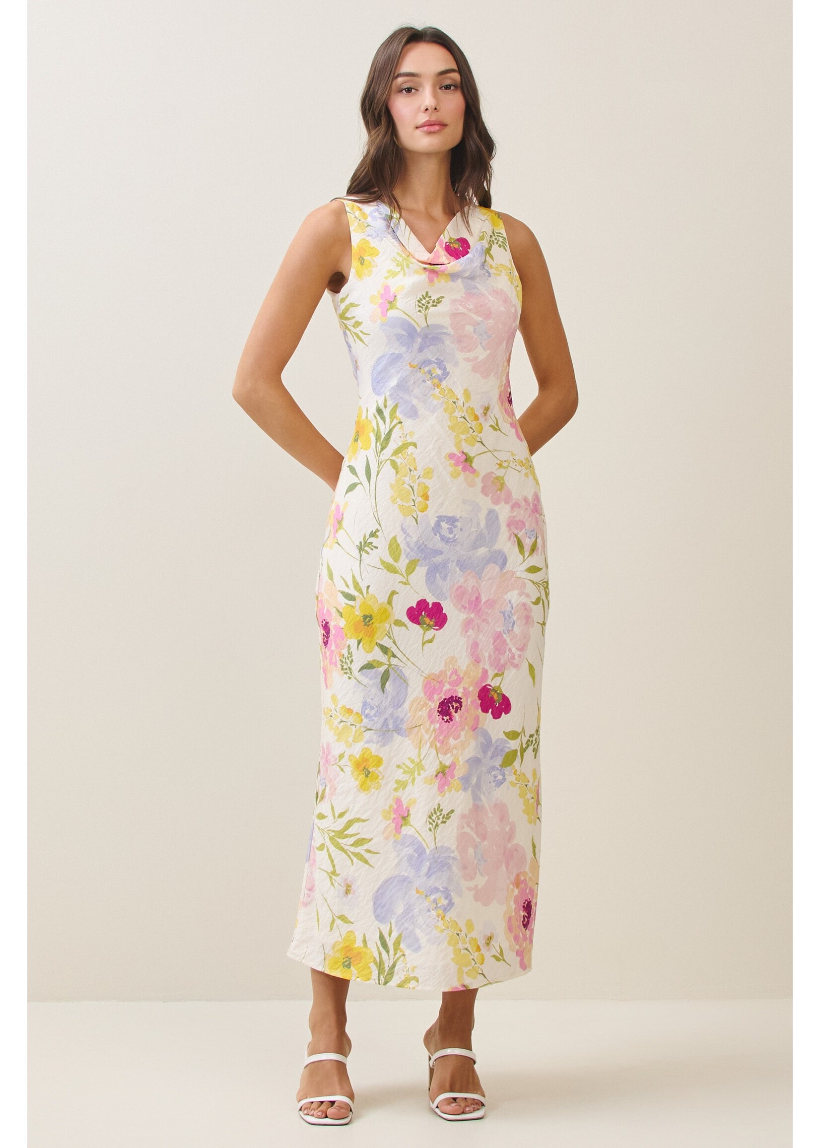 Able Floral Printed Cowl Neck Maxi Dress - AD2679
