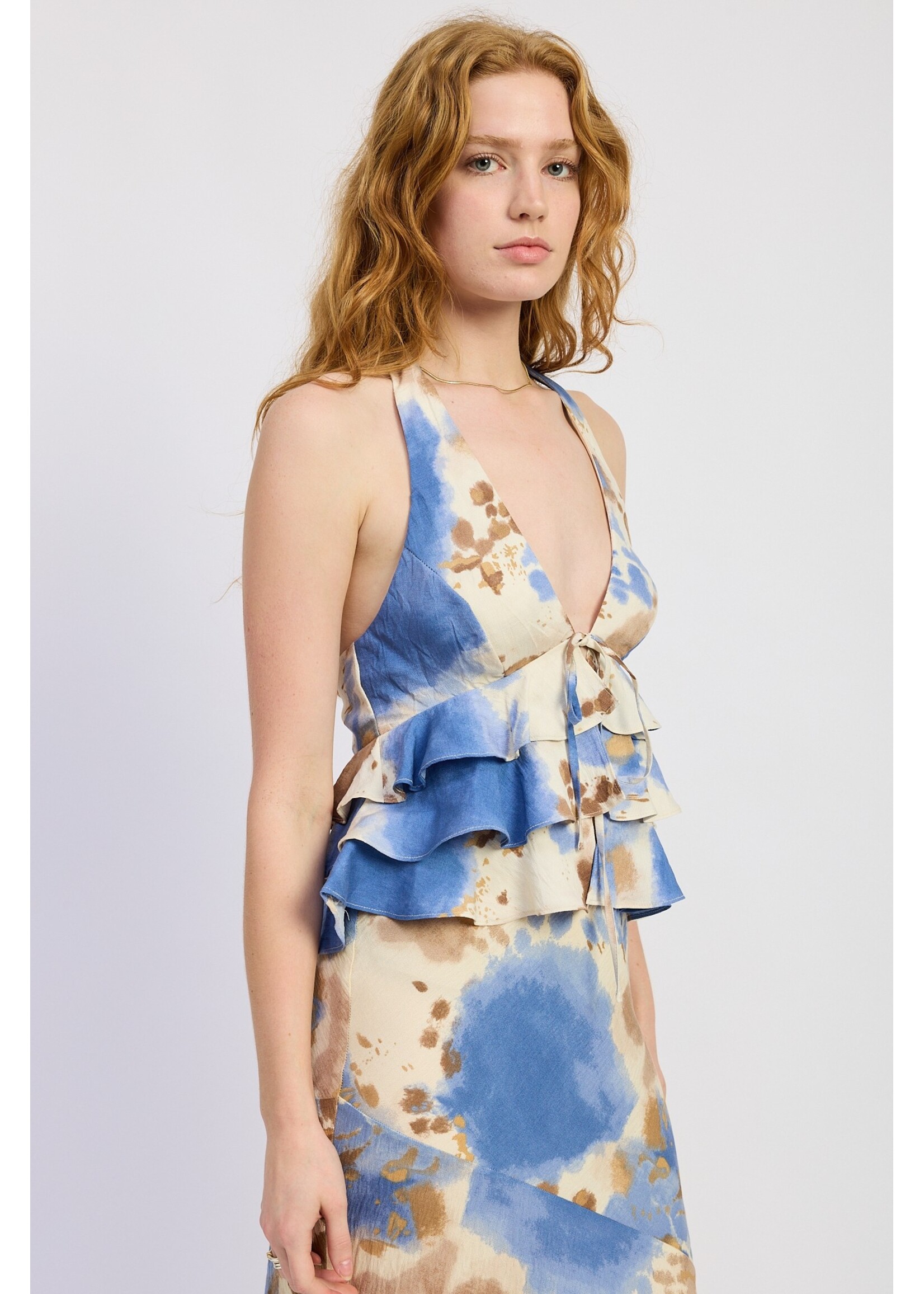 Emory Park Tiered Halter Top with Tie Front - IPJ4137T