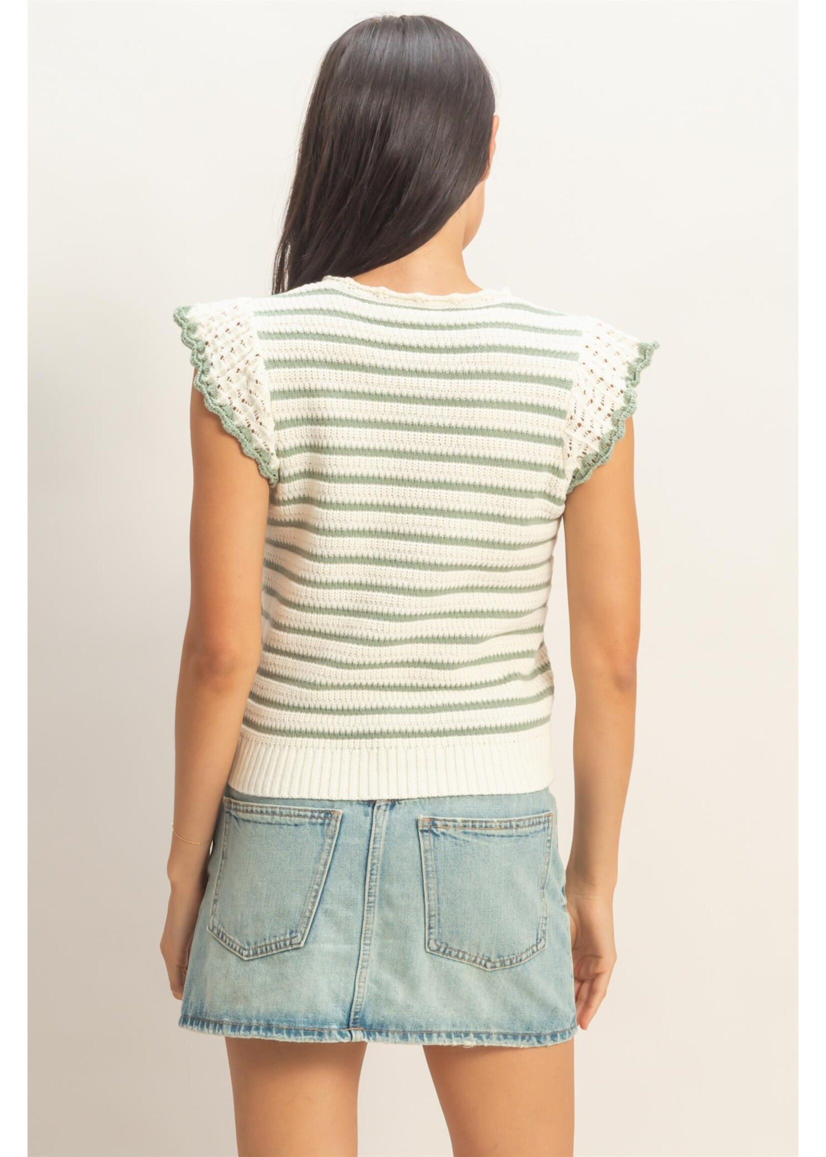 HYFVE Scalloped Striped Ruffle Sleeve Top - DZ26A037