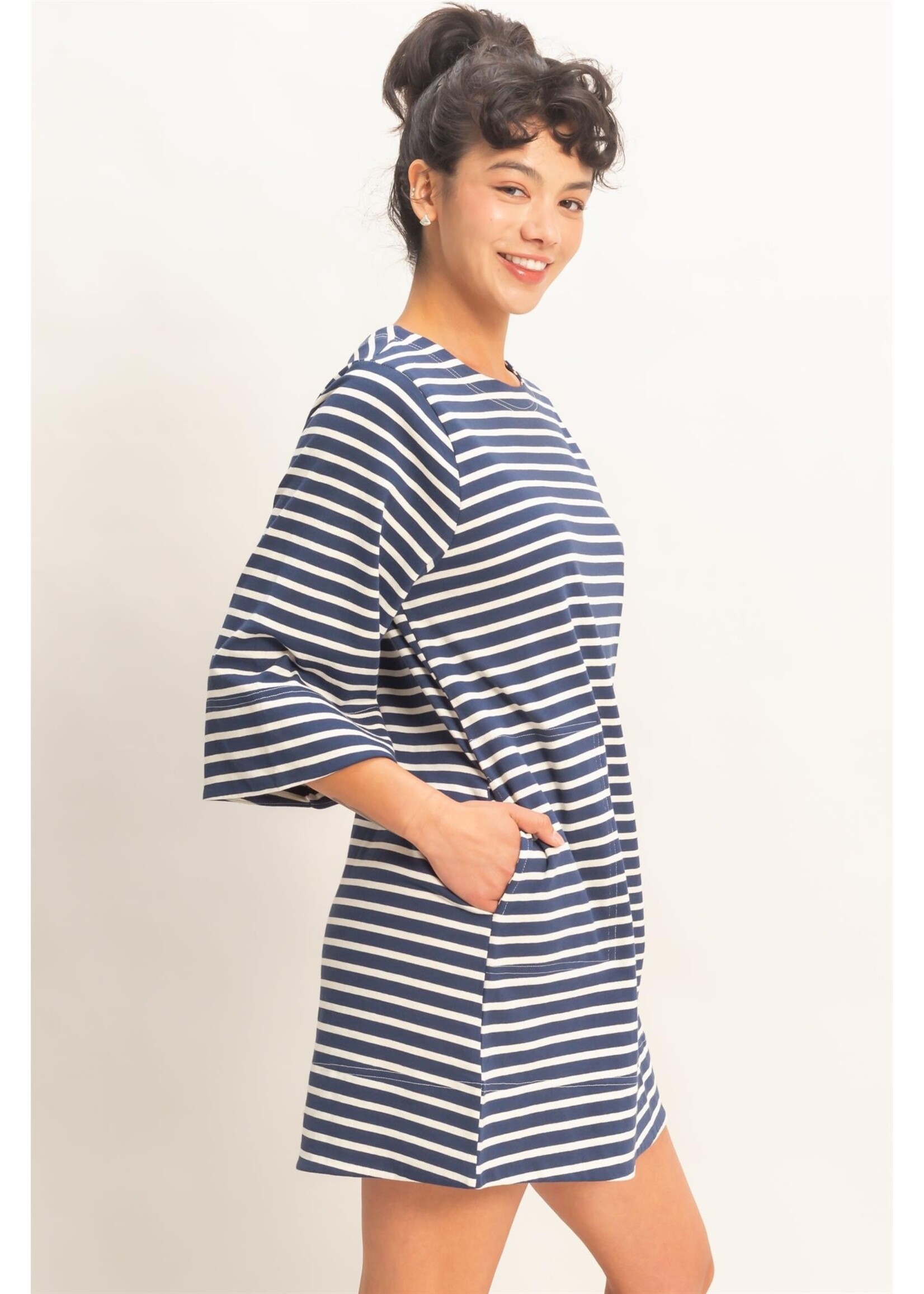 HYFVE Striped Round Neck Half-sleeve Mini Dress - DZ26A460