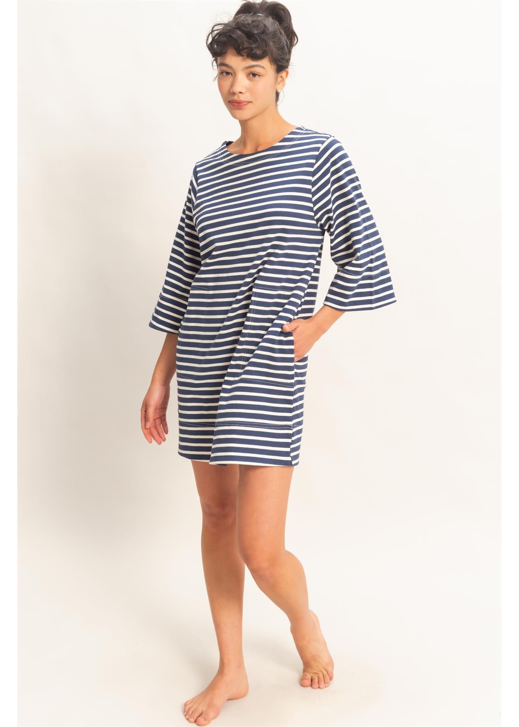 HYFVE Striped Round Neck Half-sleeve Mini Dress - DZ26A460
