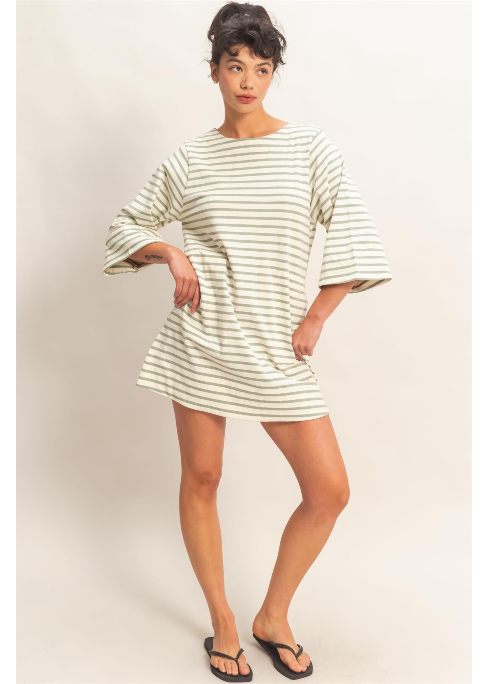 HYFVE Striped Round Neck Half-sleeve Mini Dress - DZ26A460
