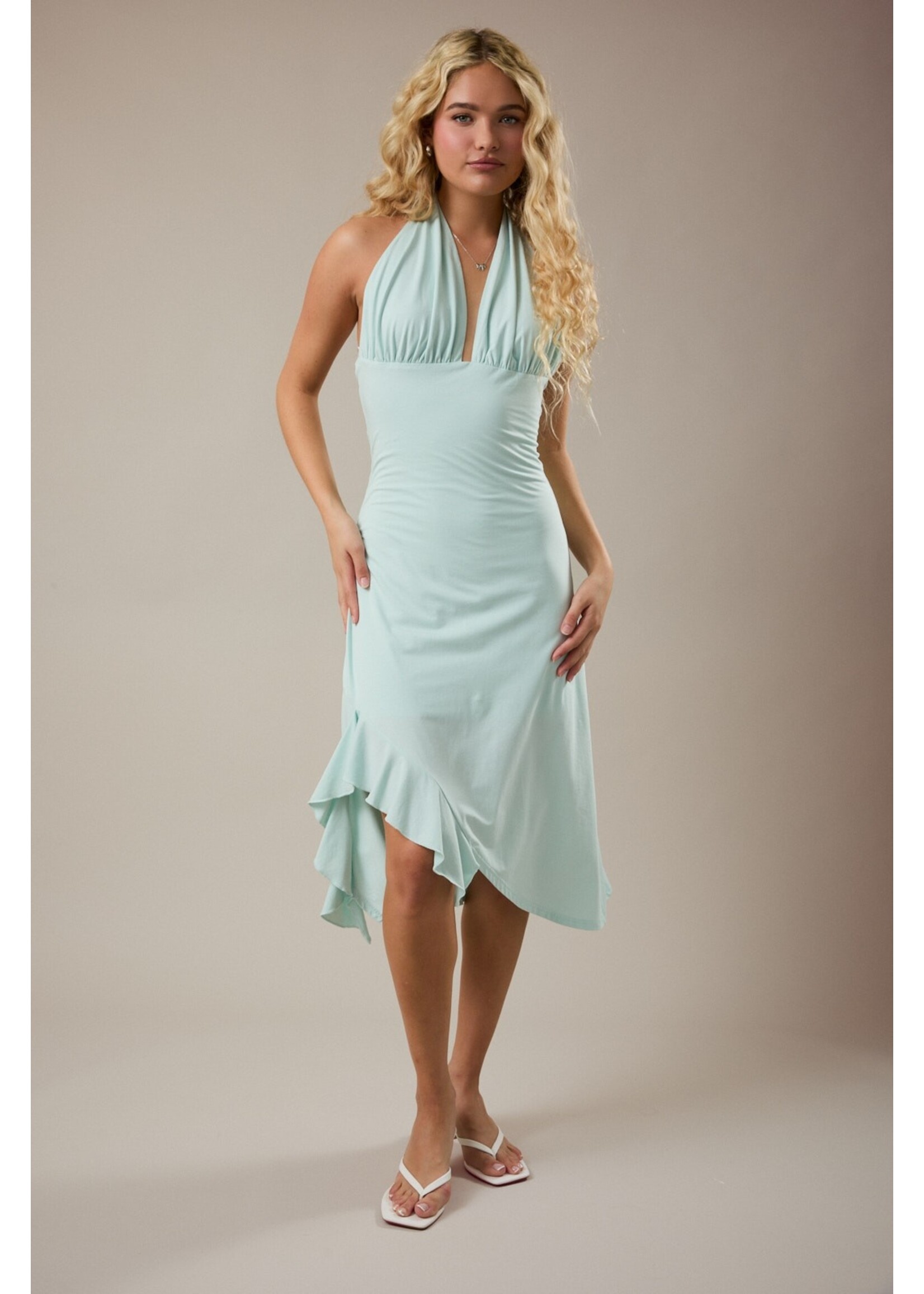 Le Lis Midi Halter Neck Dress with Ruffle Detail - PD7226